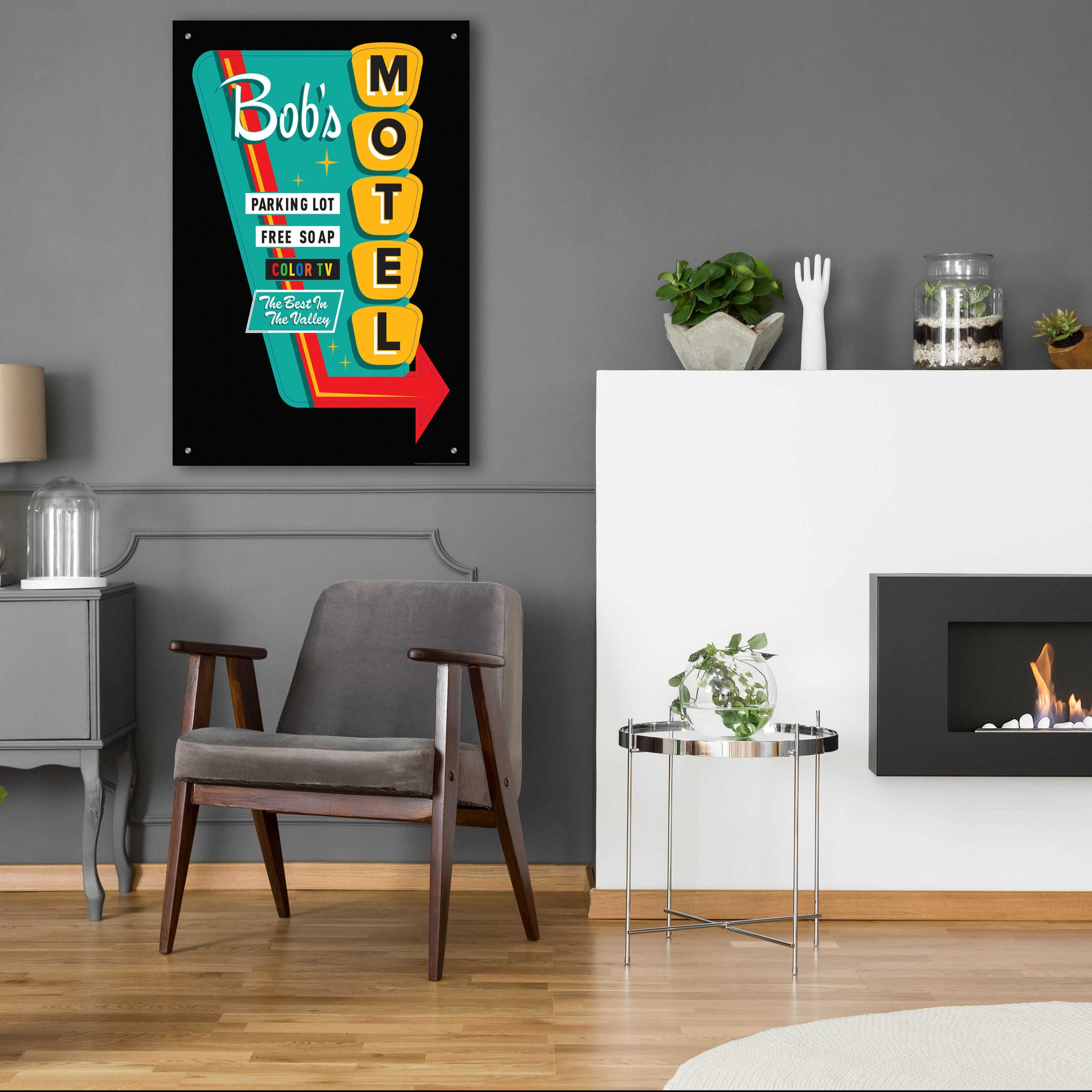 Epic Art 'Bob's Motel In Black' by JJ Brando, Acrylic Glass Wall Art,24x36