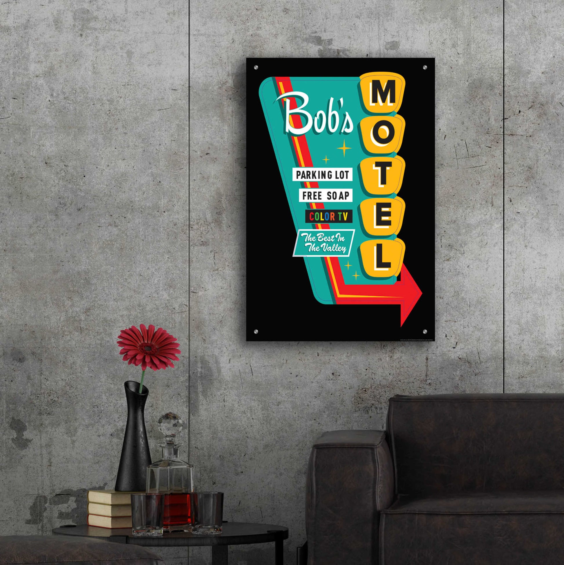 Epic Art 'Bob's Motel In Black' by JJ Brando, Acrylic Glass Wall Art,24x36