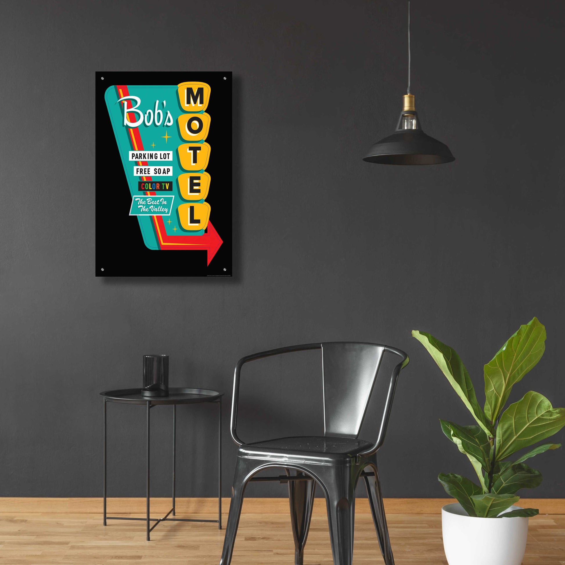 Epic Art 'Bob's Motel In Black' by JJ Brando, Acrylic Glass Wall Art,24x36