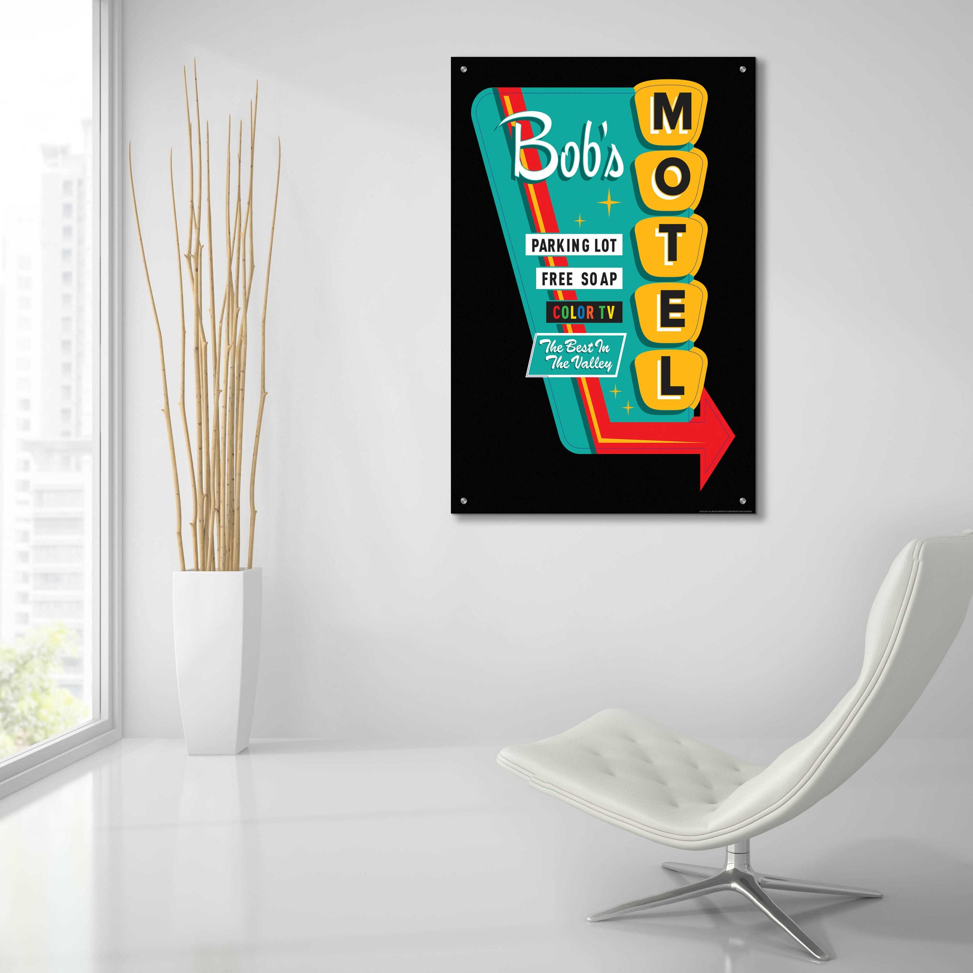 Epic Art 'Bob's Motel In Black' by JJ Brando, Acrylic Glass Wall Art,24x36