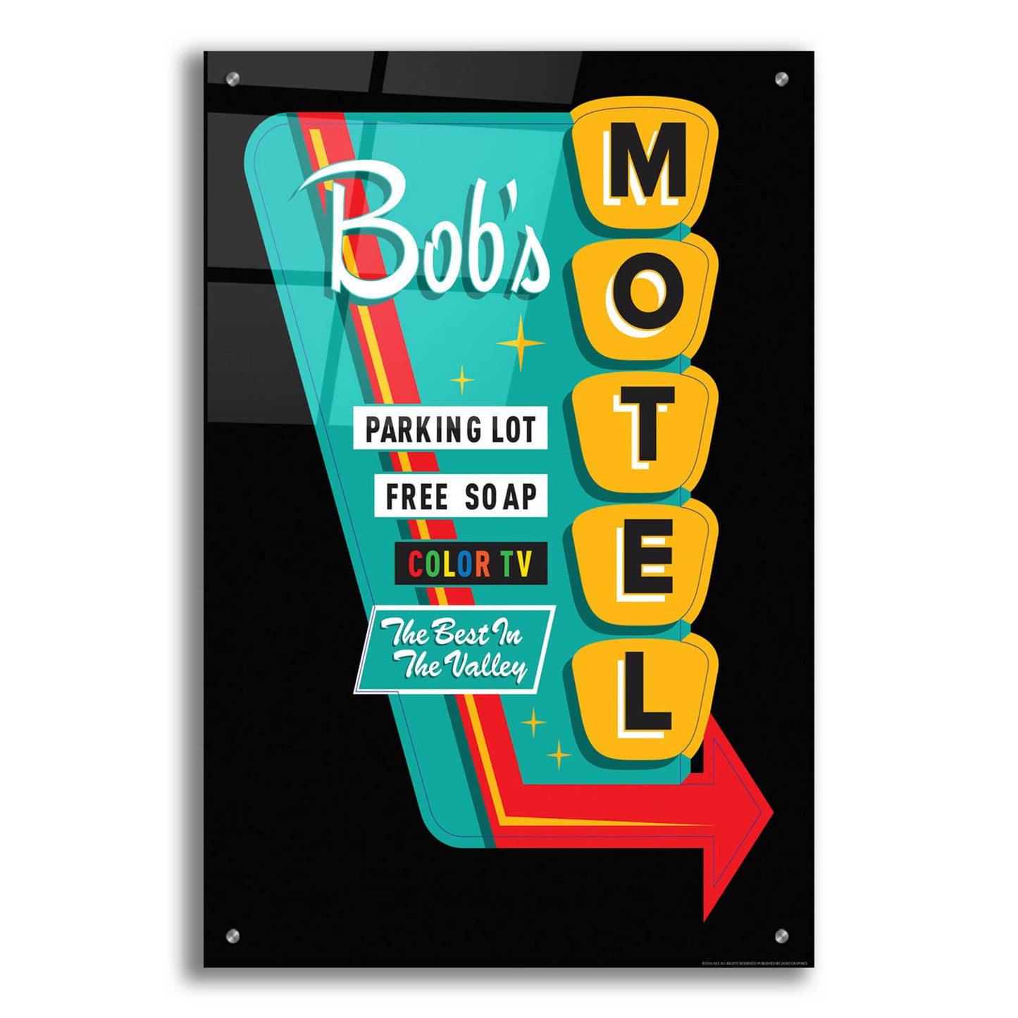 Epic Art 'Bob's Motel In Black' by JJ Brando, Acrylic Glass Wall Art,24x36