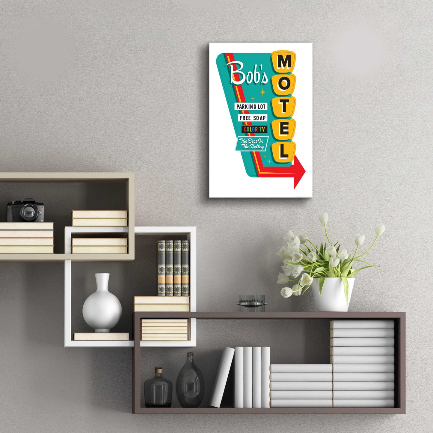 Epic Art 'Bob's Motel In White' by JJ Brando, Acrylic Glass Wall Art,16x24