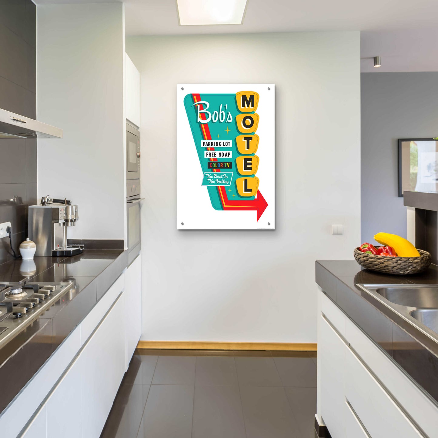 Epic Art 'Bob's Motel In White' by JJ Brando, Acrylic Glass Wall Art,24x36
