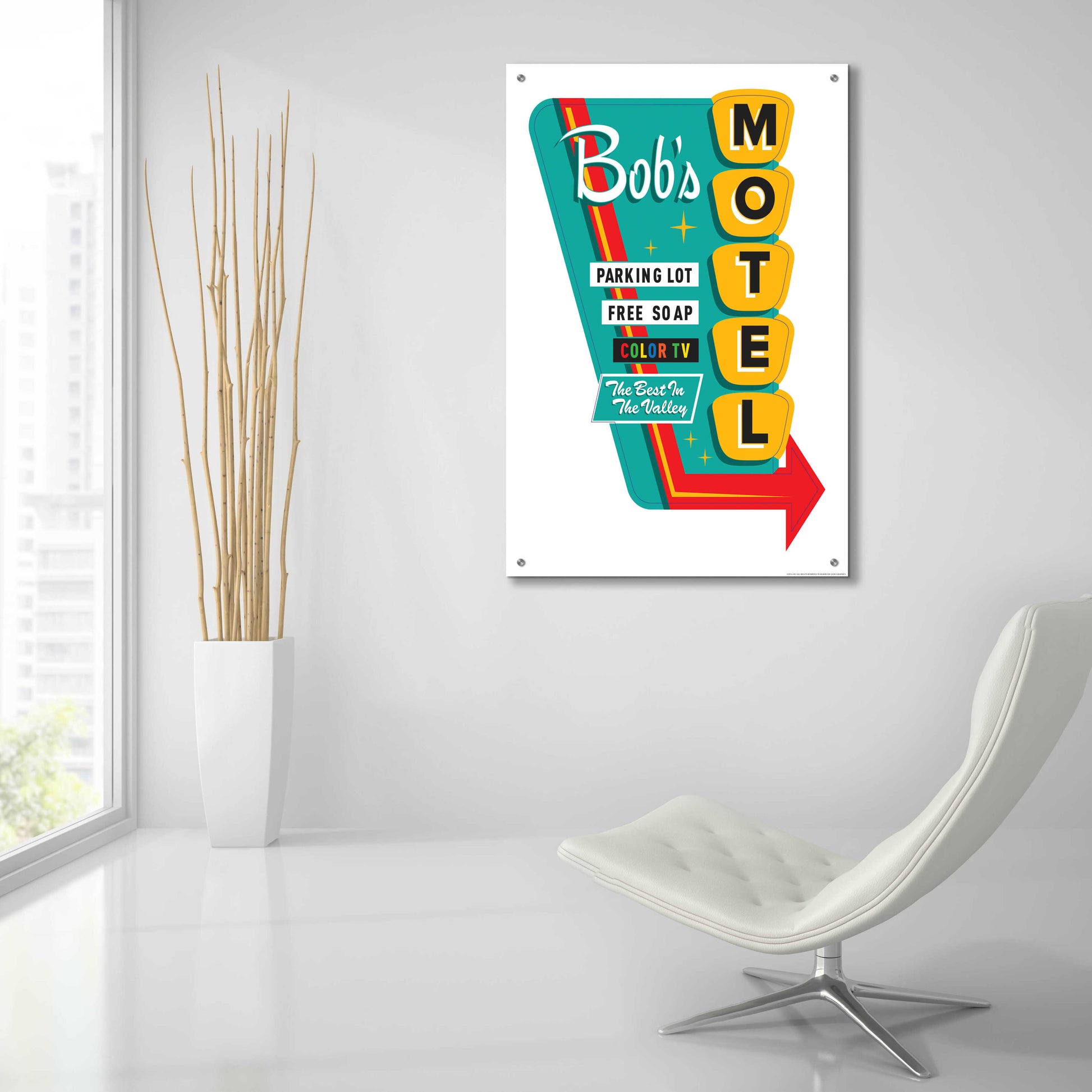 Epic Art 'Bob's Motel In White' by JJ Brando, Acrylic Glass Wall Art,24x36