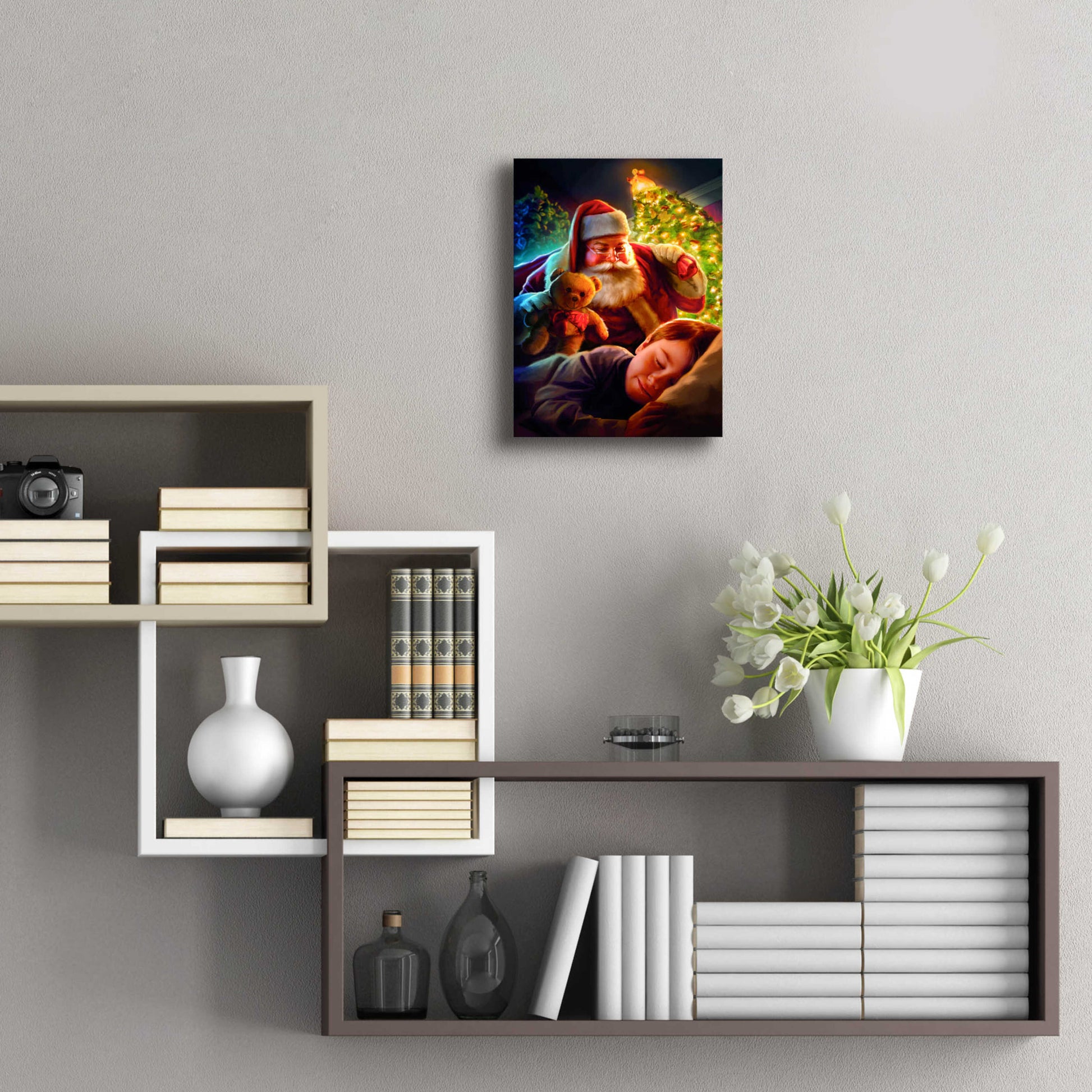 Epic Art 'Santa Teddy Bear' by JJ Brando, Acrylic Glass Wall Art,12x16