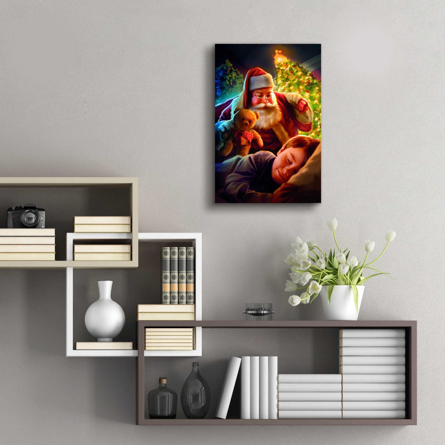 Epic Art 'Santa Teddy Bear' by JJ Brando, Acrylic Glass Wall Art,16x24