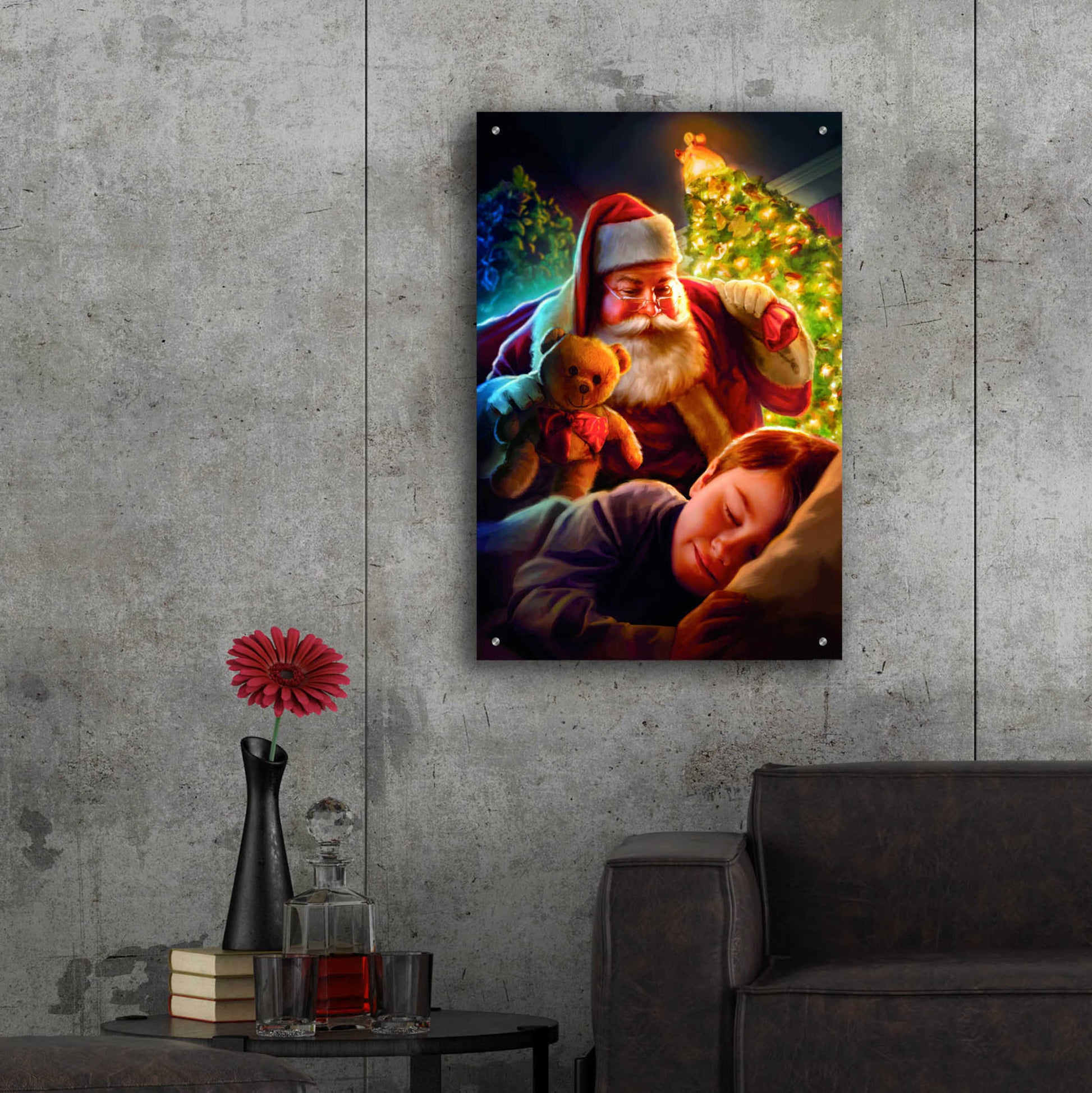 Epic Art 'Santa Teddy Bear' by JJ Brando, Acrylic Glass Wall Art,24x36