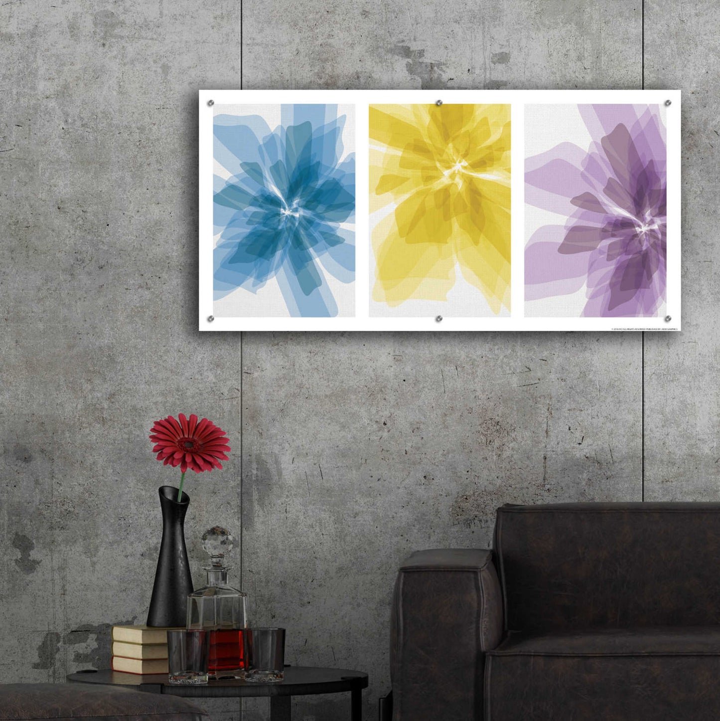 Epic Art 'Three Xray Flowers' by JJ Brando, Acrylic Glass Wall Art,48x24