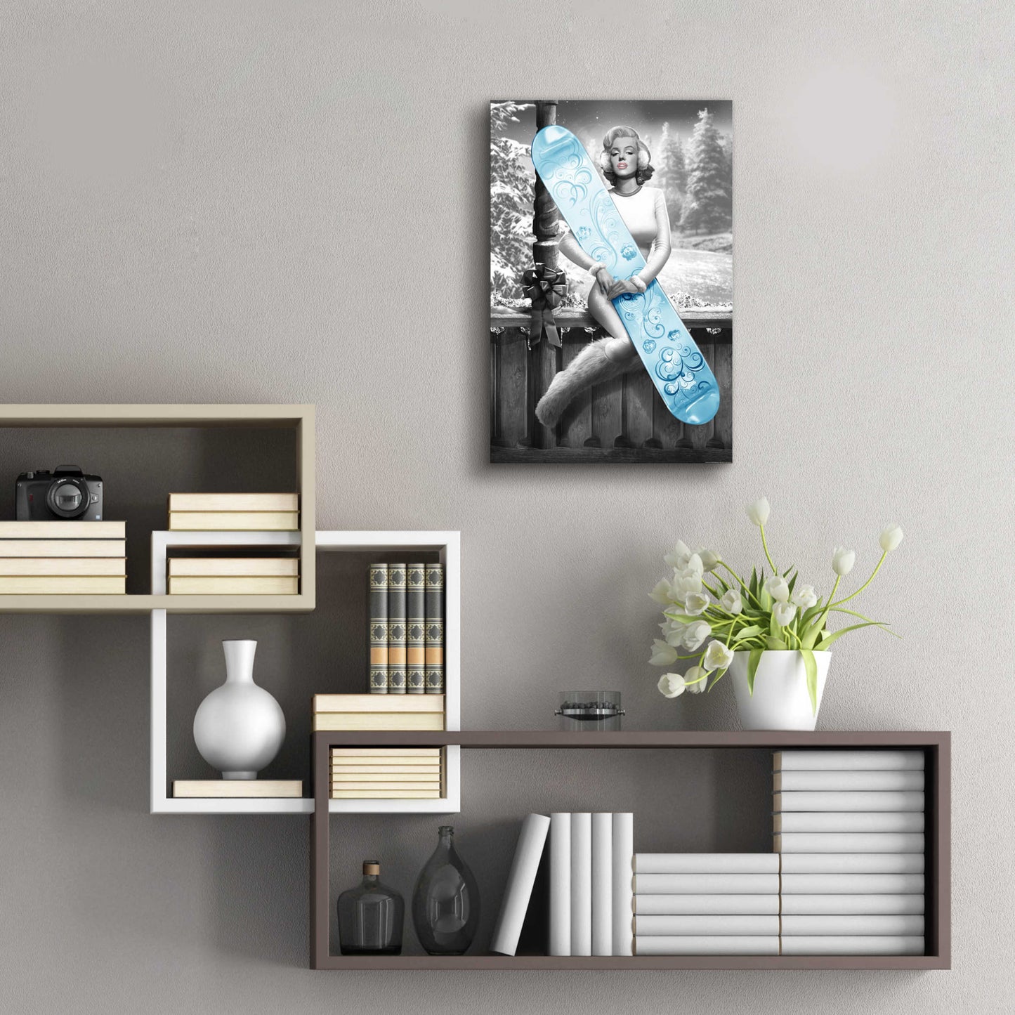 Epic Art 'Marilyn Snowboard' by JJ Brando, Acrylic Glass Wall Art,16x24