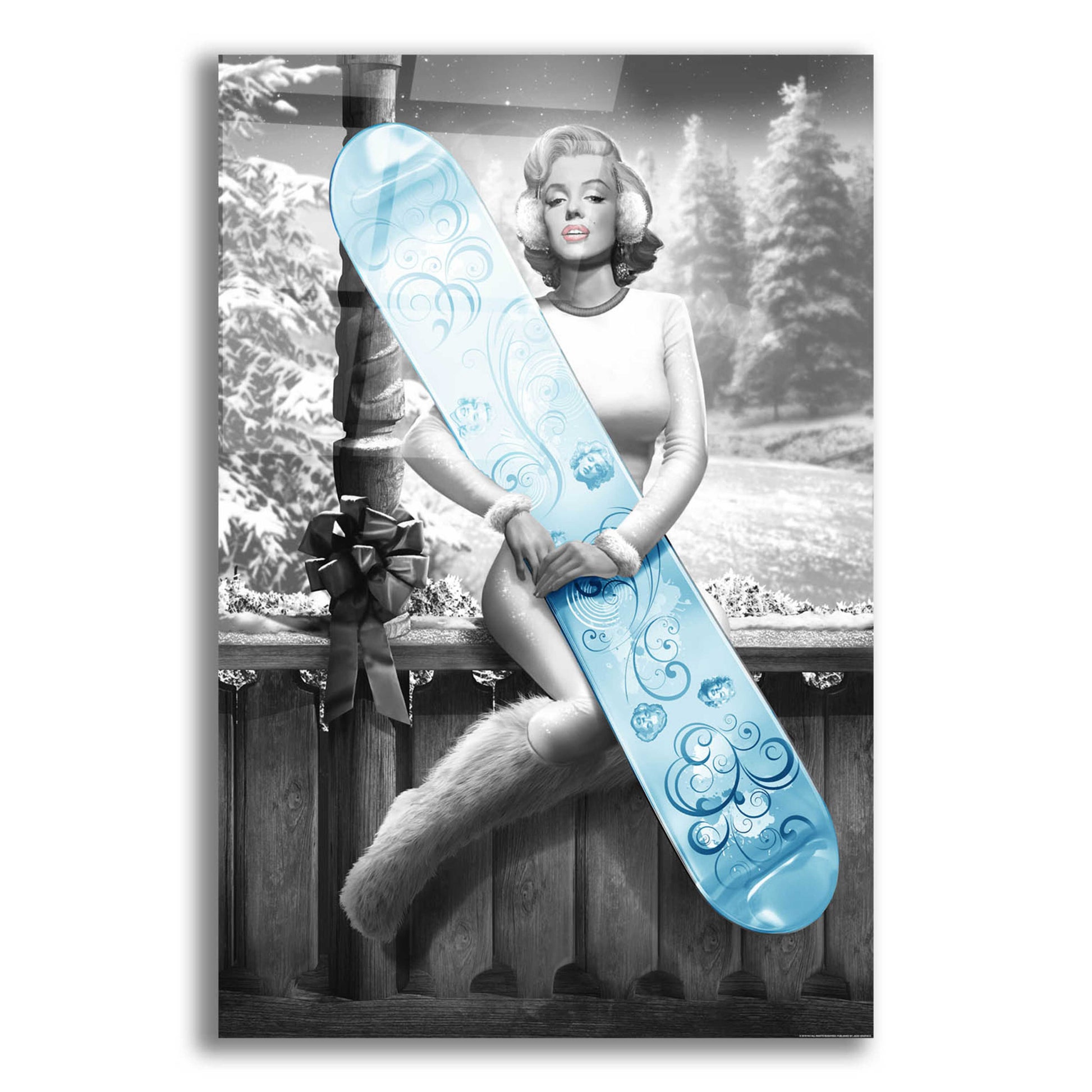 Epic Art 'Marilyn Snowboard' by JJ Brando, Acrylic Glass Wall Art,16x24