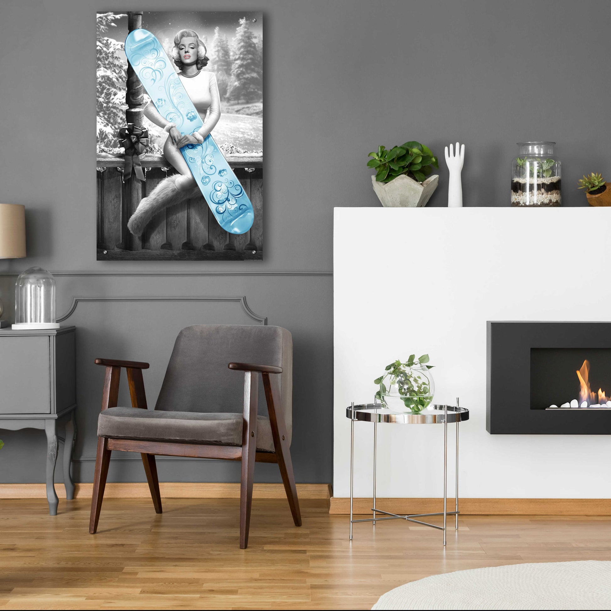 Epic Art 'Marilyn Snowboard' by JJ Brando, Acrylic Glass Wall Art,24x36