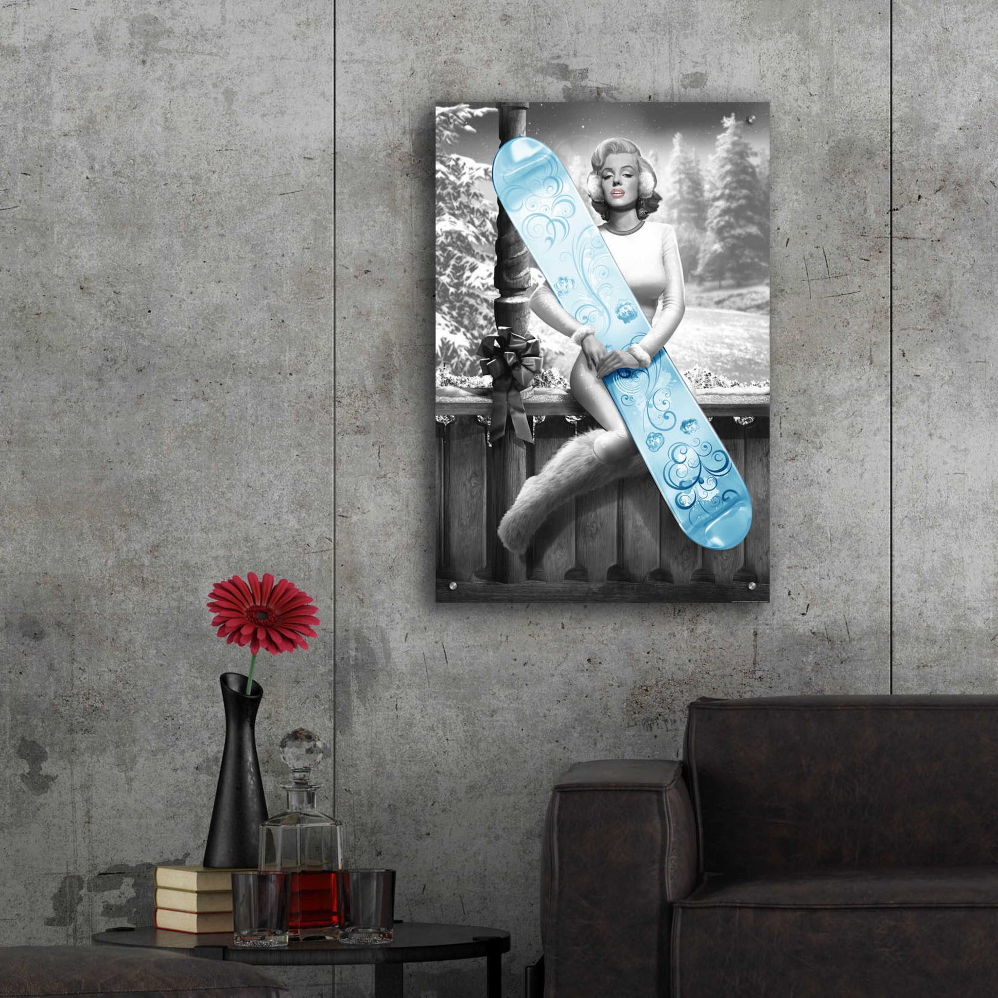 Epic Art 'Marilyn Snowboard' by JJ Brando, Acrylic Glass Wall Art,24x36