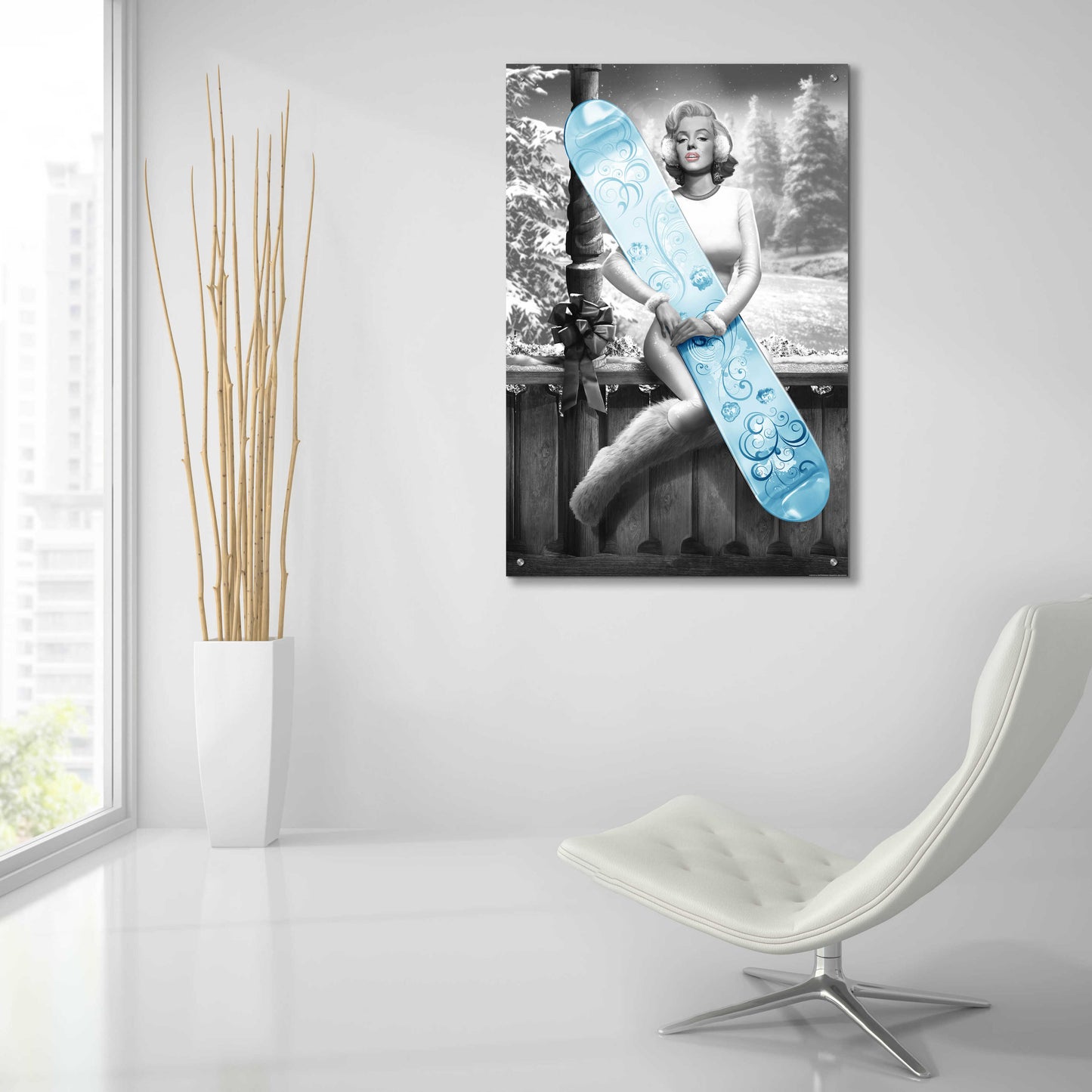 Epic Art 'Marilyn Snowboard' by JJ Brando, Acrylic Glass Wall Art,24x36