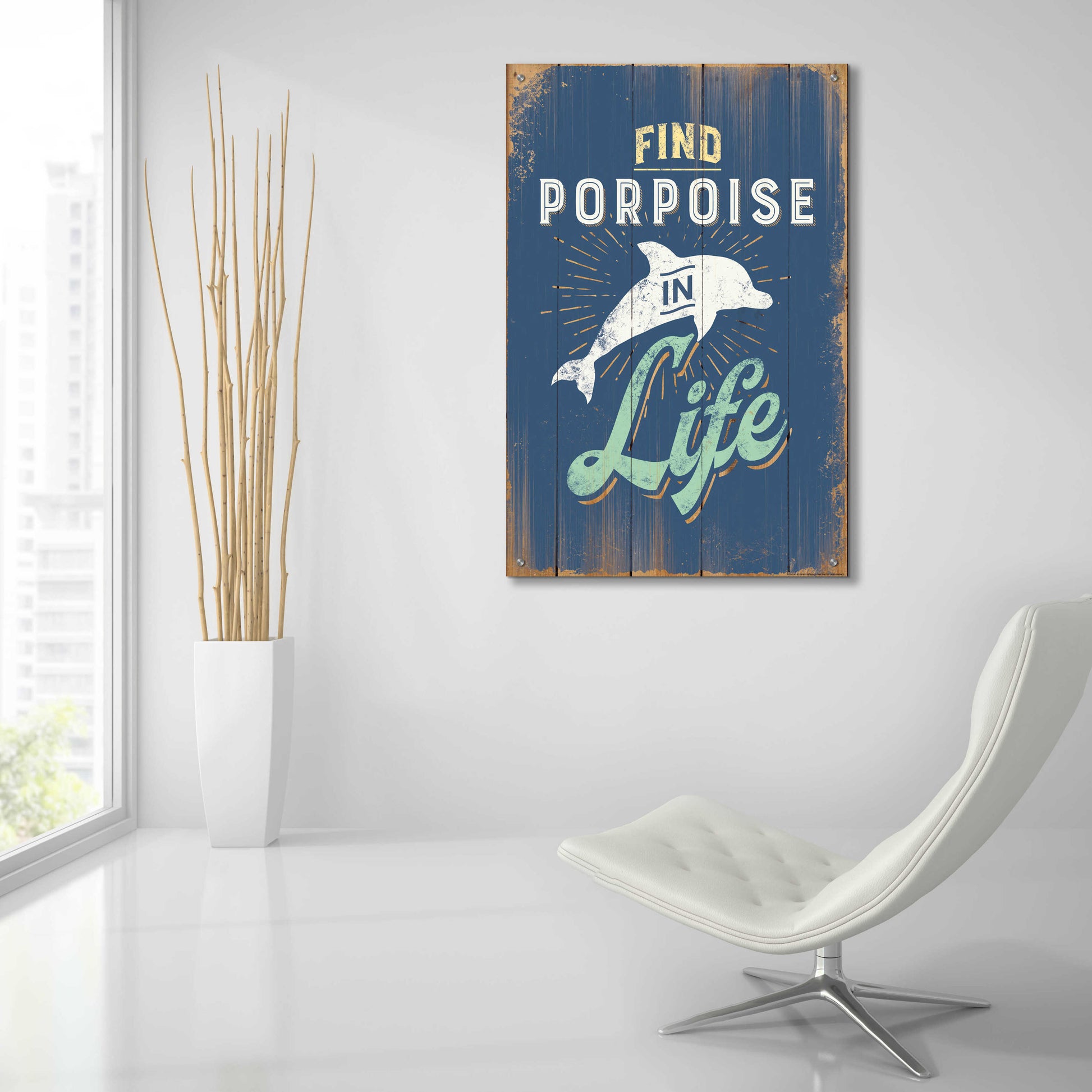 Epic Art 'Find Porpoise In Blue' by JJ Brando, Acrylic Glass Wall Art,24x36