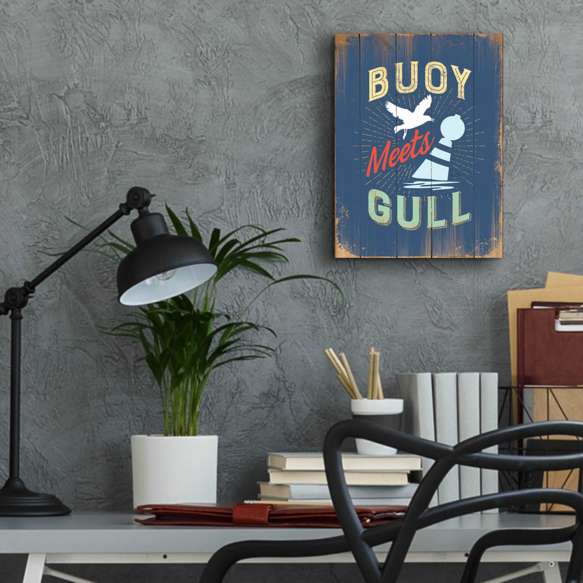 Epic Art 'Buoy Meets Gull In Blue' by JJ Brando, Acrylic Glass Wall Art,12x16