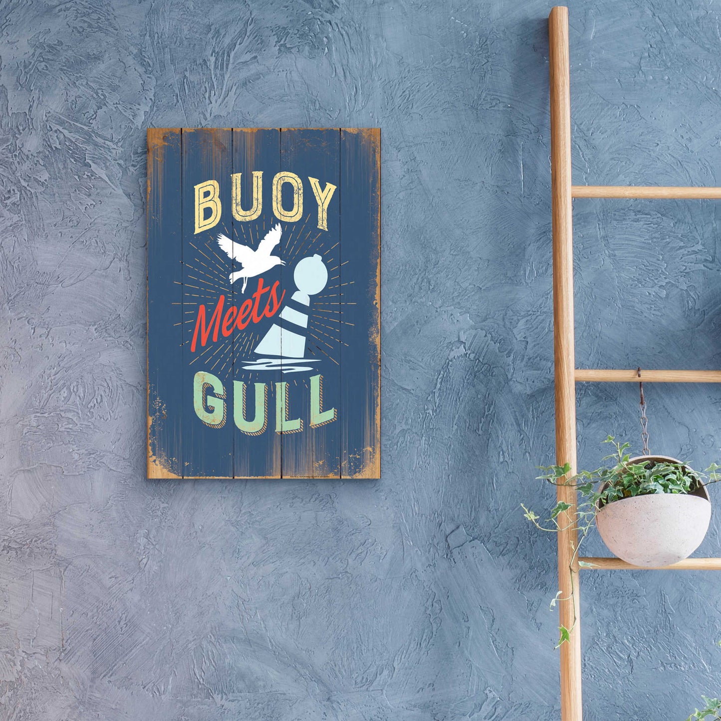 Epic Art 'Buoy Meets Gull In Blue' by JJ Brando, Acrylic Glass Wall Art,16x24