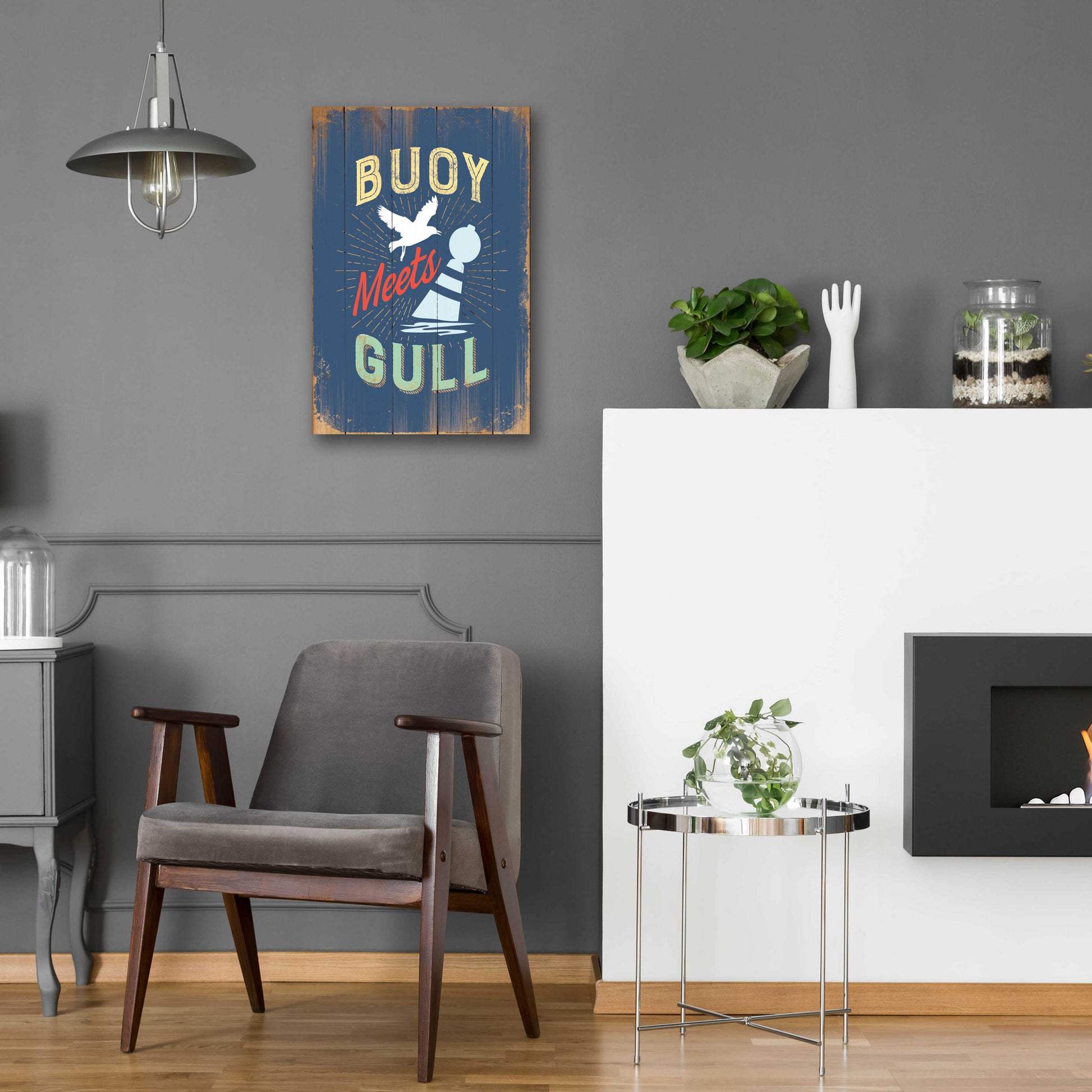Epic Art 'Buoy Meets Gull In Blue' by JJ Brando, Acrylic Glass Wall Art,16x24