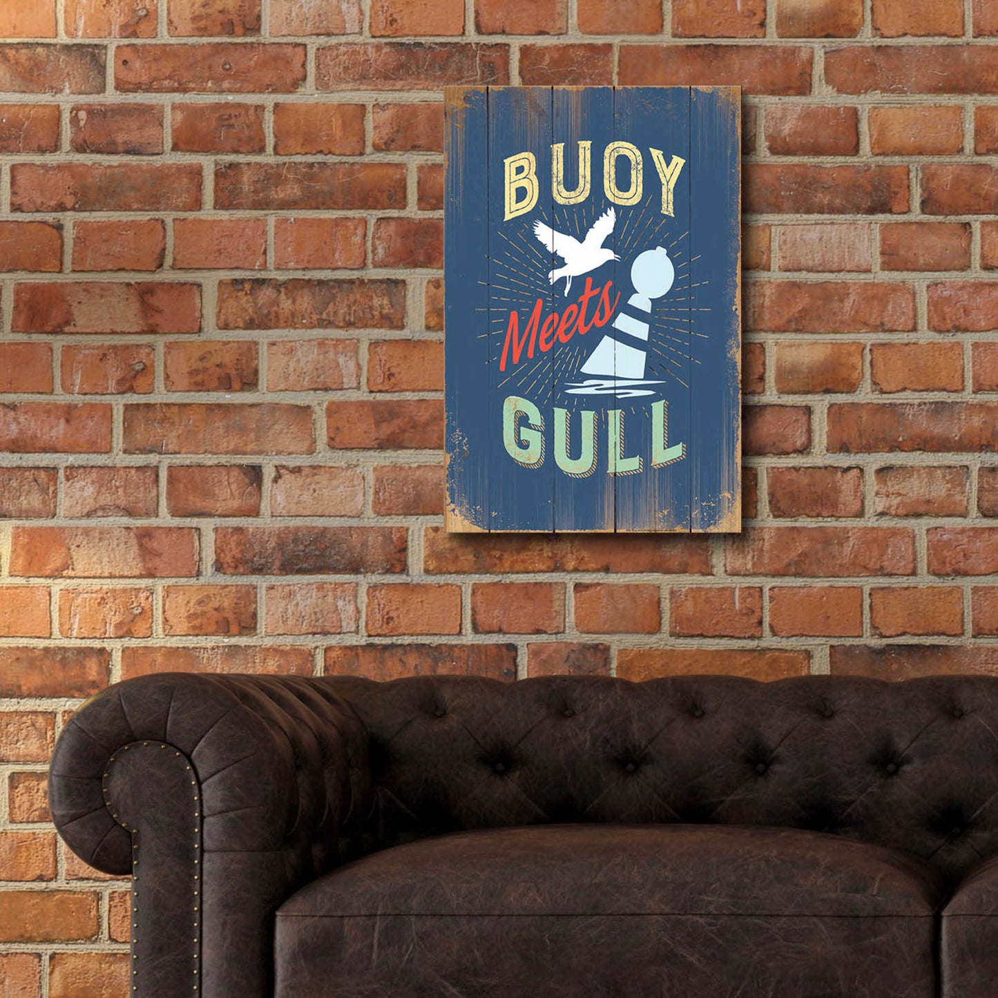 Epic Art 'Buoy Meets Gull In Blue' by JJ Brando, Acrylic Glass Wall Art,16x24