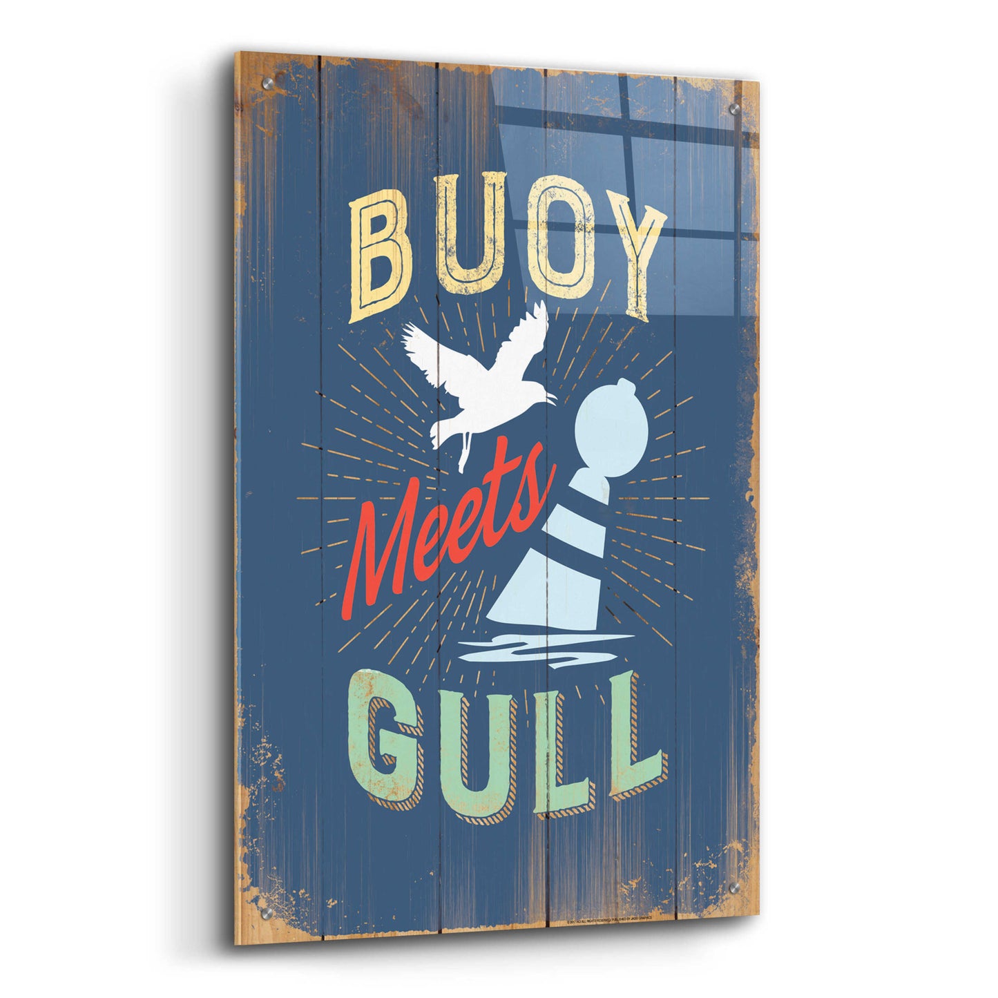 Epic Art 'Buoy Meets Gull In Blue' by JJ Brando, Acrylic Glass Wall Art,24x36