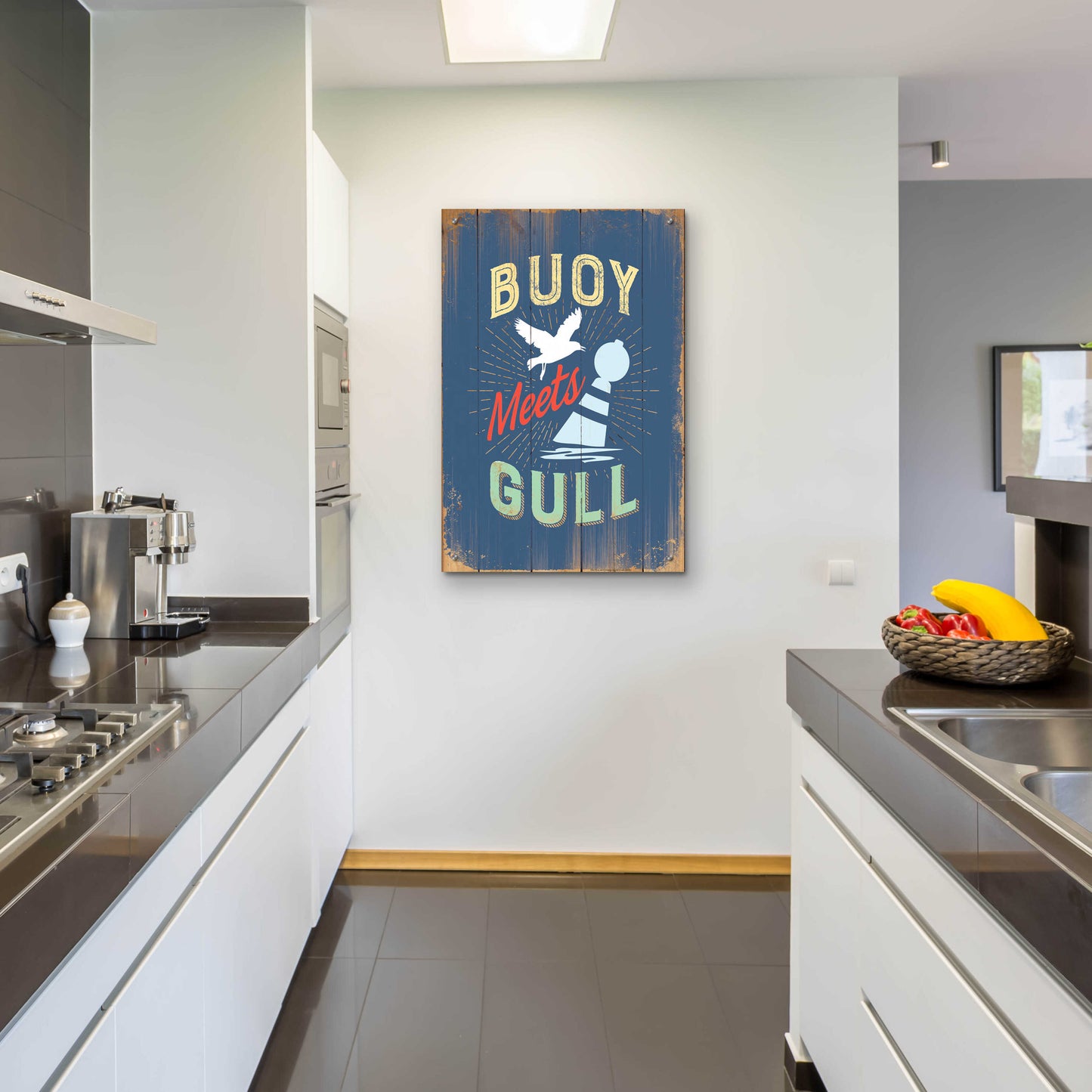 Epic Art 'Buoy Meets Gull In Blue' by JJ Brando, Acrylic Glass Wall Art,24x36