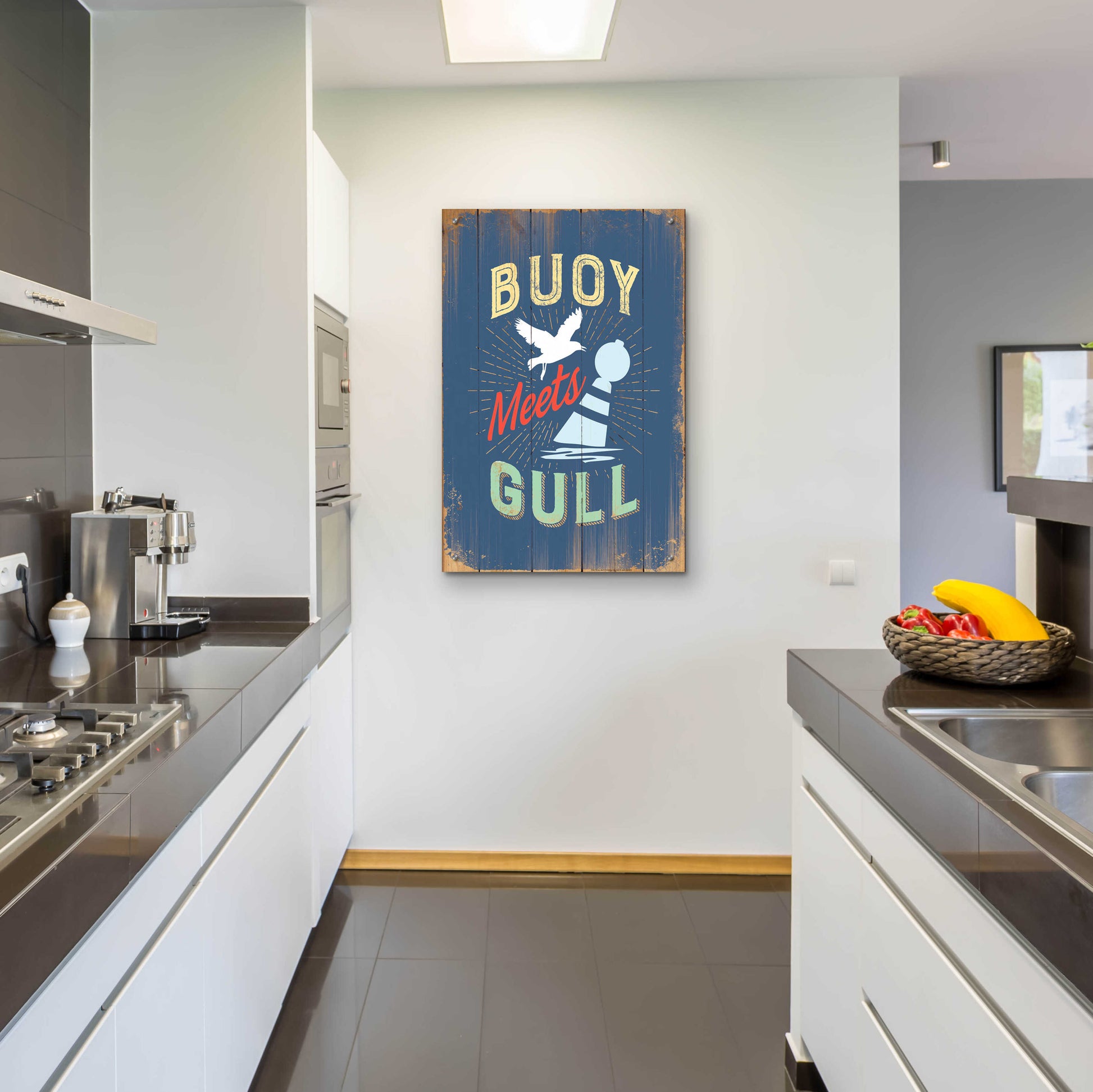 Epic Art 'Buoy Meets Gull In Blue' by JJ Brando, Acrylic Glass Wall Art,24x36