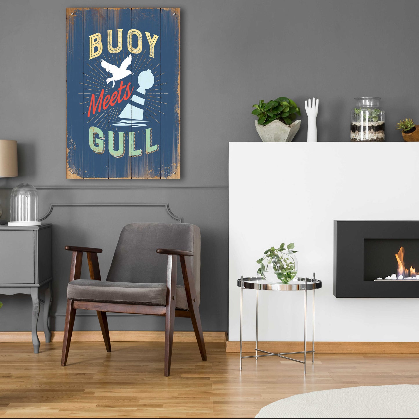 Epic Art 'Buoy Meets Gull In Blue' by JJ Brando, Acrylic Glass Wall Art,24x36