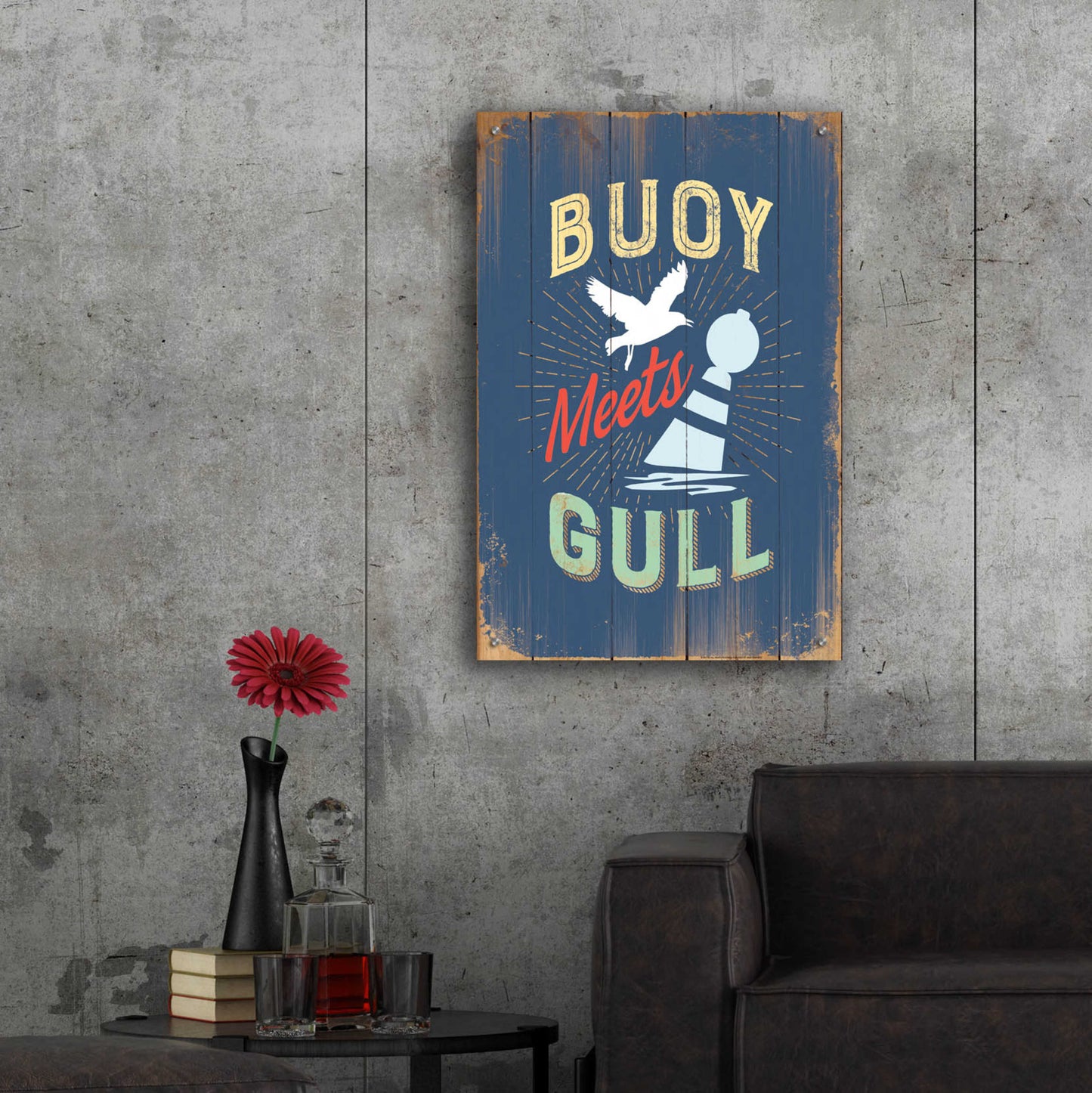 Epic Art 'Buoy Meets Gull In Blue' by JJ Brando, Acrylic Glass Wall Art,24x36