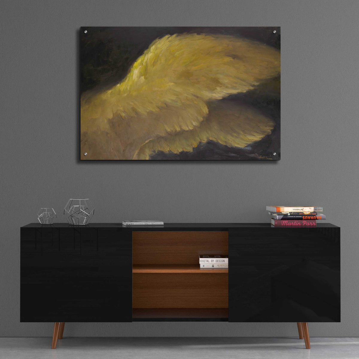 Golden Wings 1 by Allayn Stevens - 36x24 acrylic wall art in a room