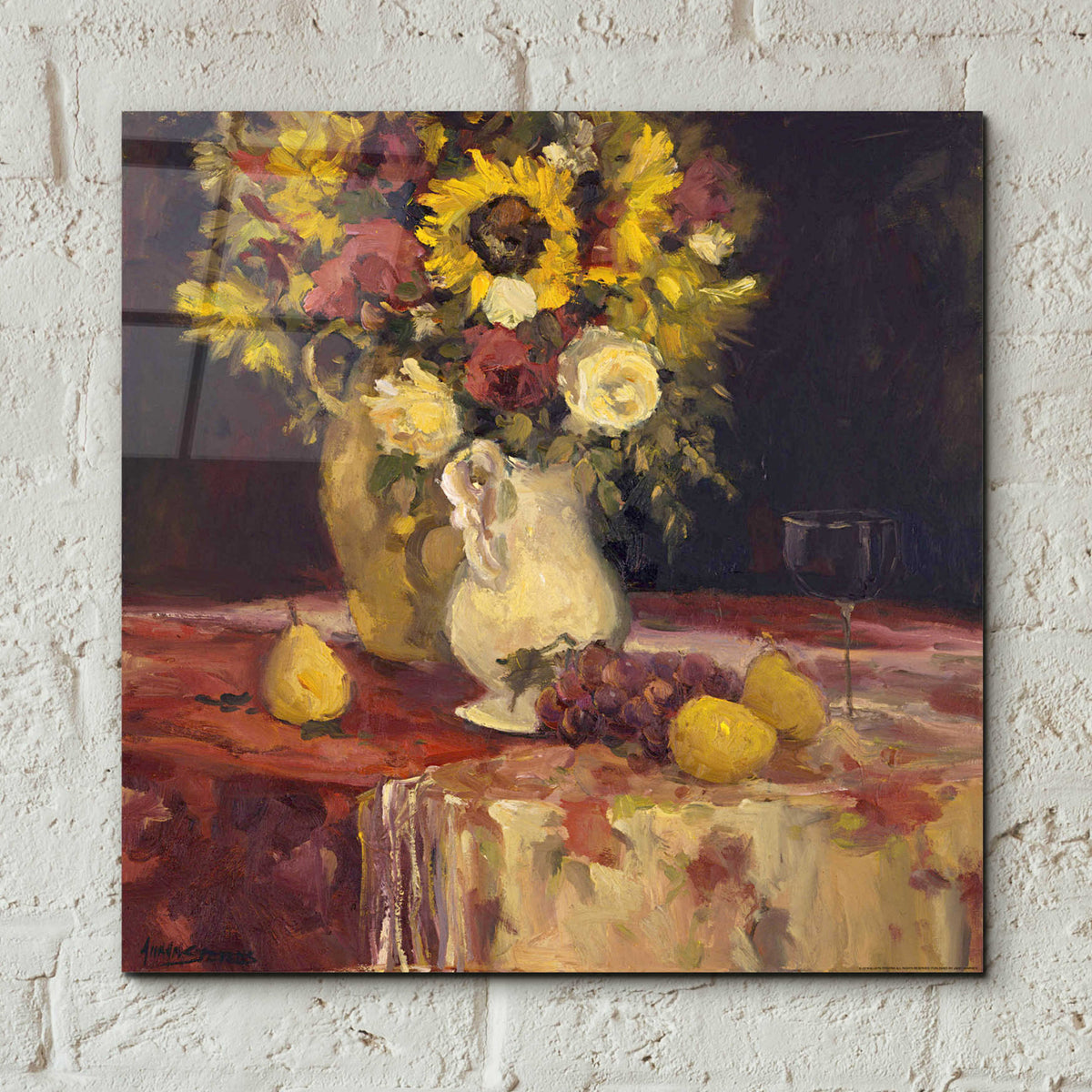 Epic Art 'Sunflowers And Wine' by Allayn Stevens, Acrylic Glass Wall Art,12x12