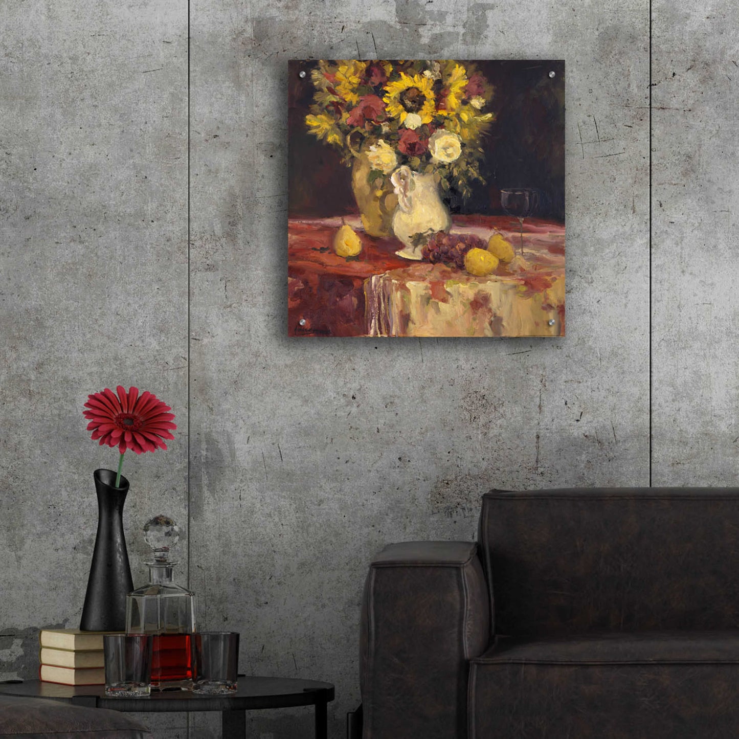 Epic Art 'Sunflowers And Wine' by Allayn Stevens, Acrylic Glass Wall Art,24x24