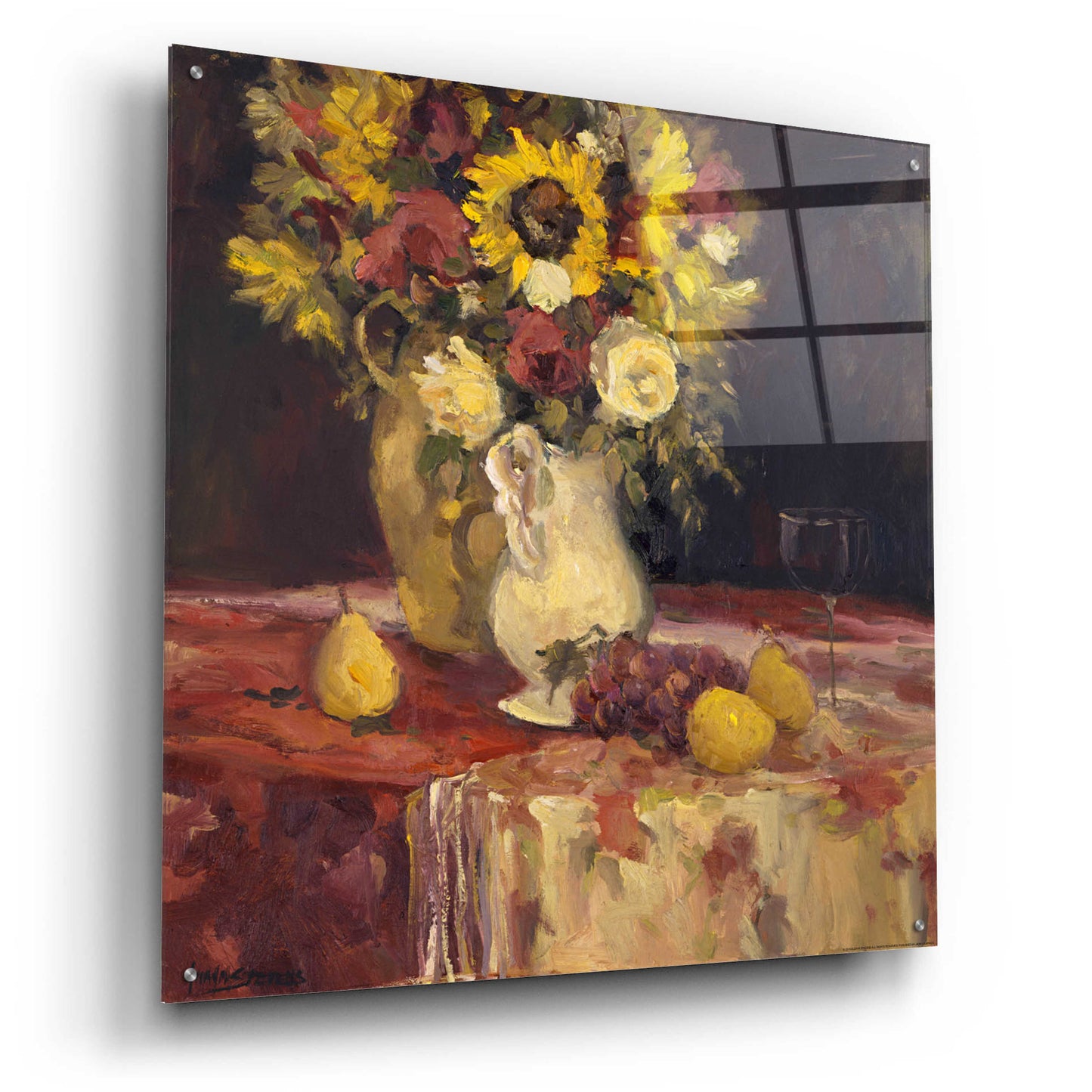 Epic Art 'Sunflowers And Wine' by Allayn Stevens, Acrylic Glass Wall Art,36x36