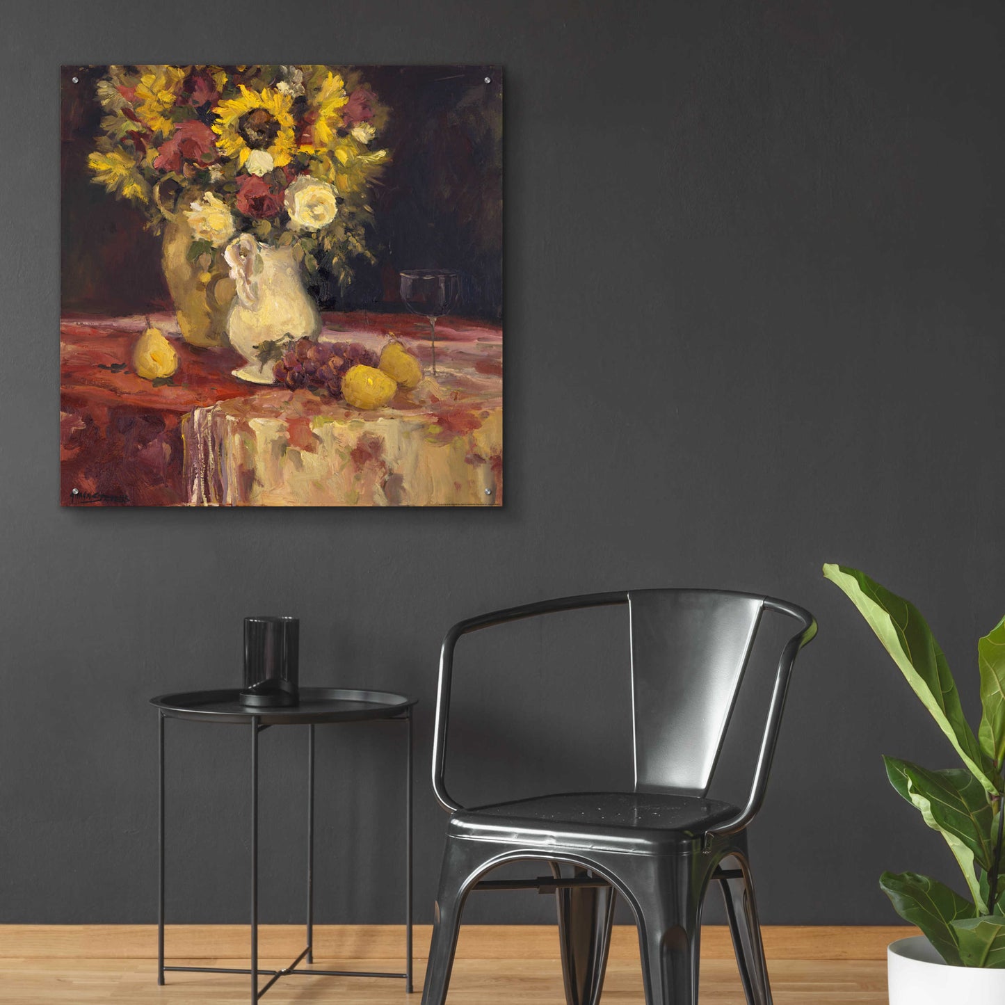 Epic Art 'Sunflowers And Wine' by Allayn Stevens, Acrylic Glass Wall Art,36x36