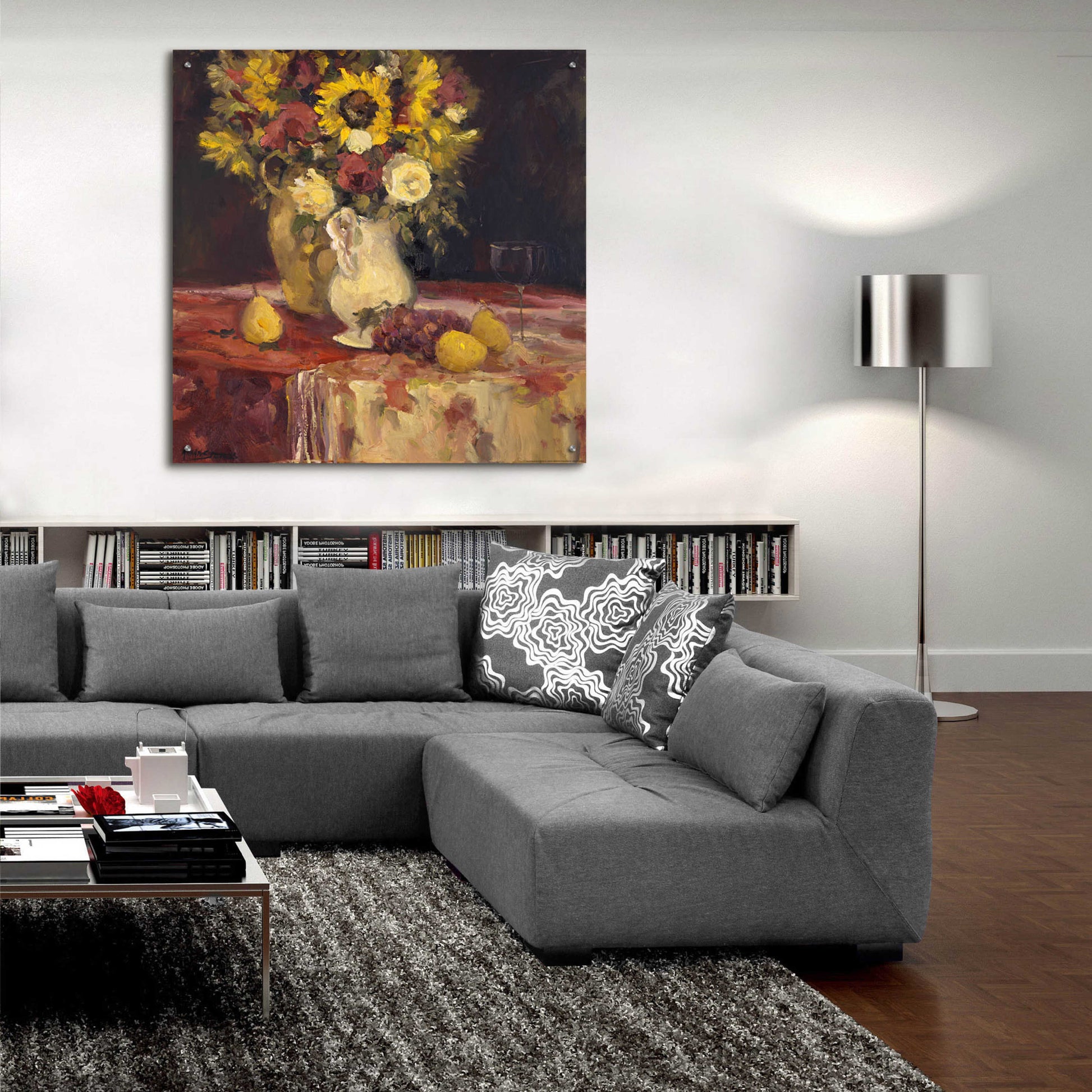 Epic Art 'Sunflowers And Wine' by Allayn Stevens, Acrylic Glass Wall Art,36x36