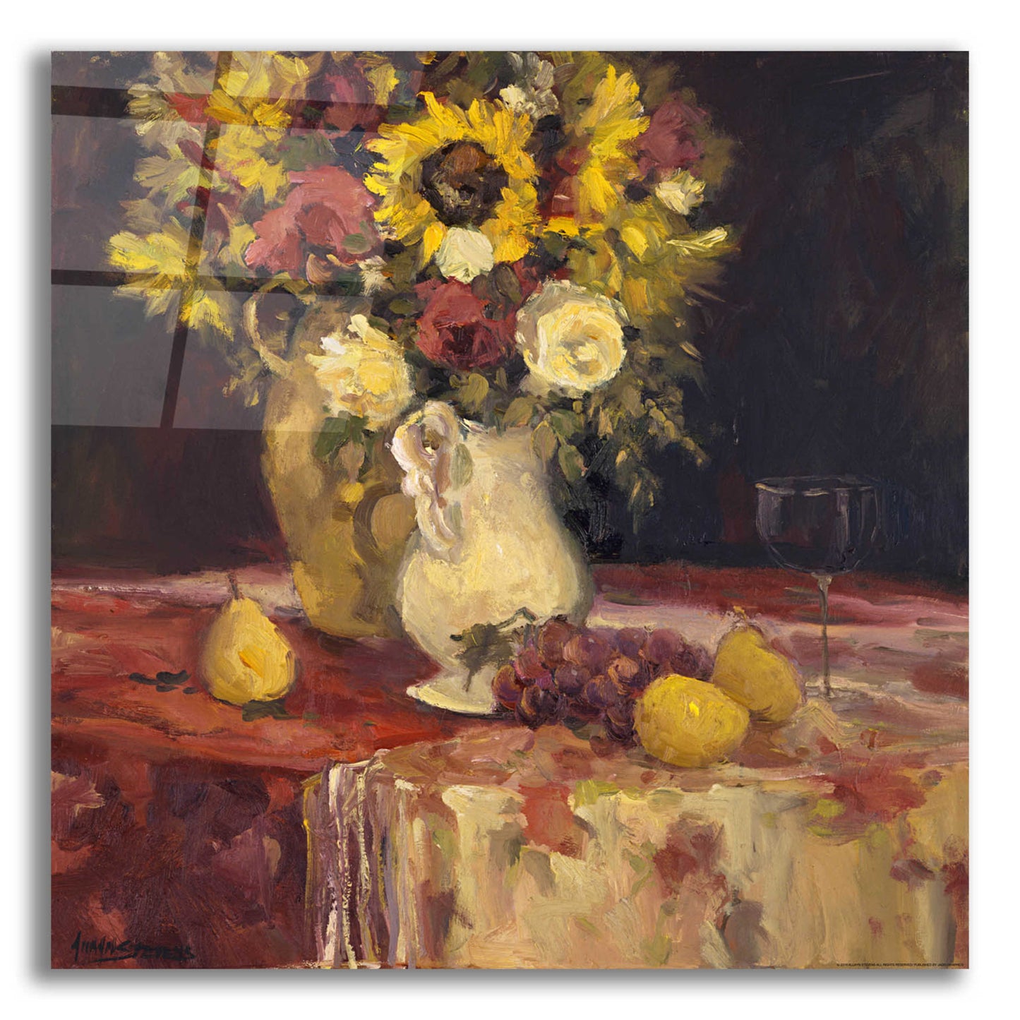 Epic Art 'Sunflowers And Wine' by Allayn Stevens, Acrylic Glass Wall Art