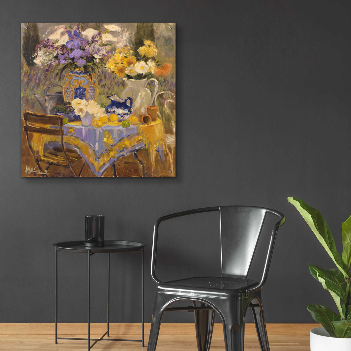 Garden Table by Allayn Stevens - 36x36 acrylic wall art in a room