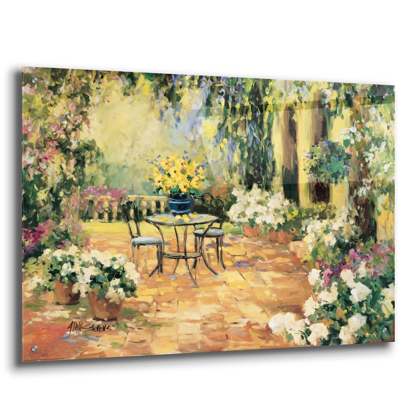 Epic Art 'Floral Courtyard' by Allayn Stevens, Acrylic Glass Wall Art,36x24