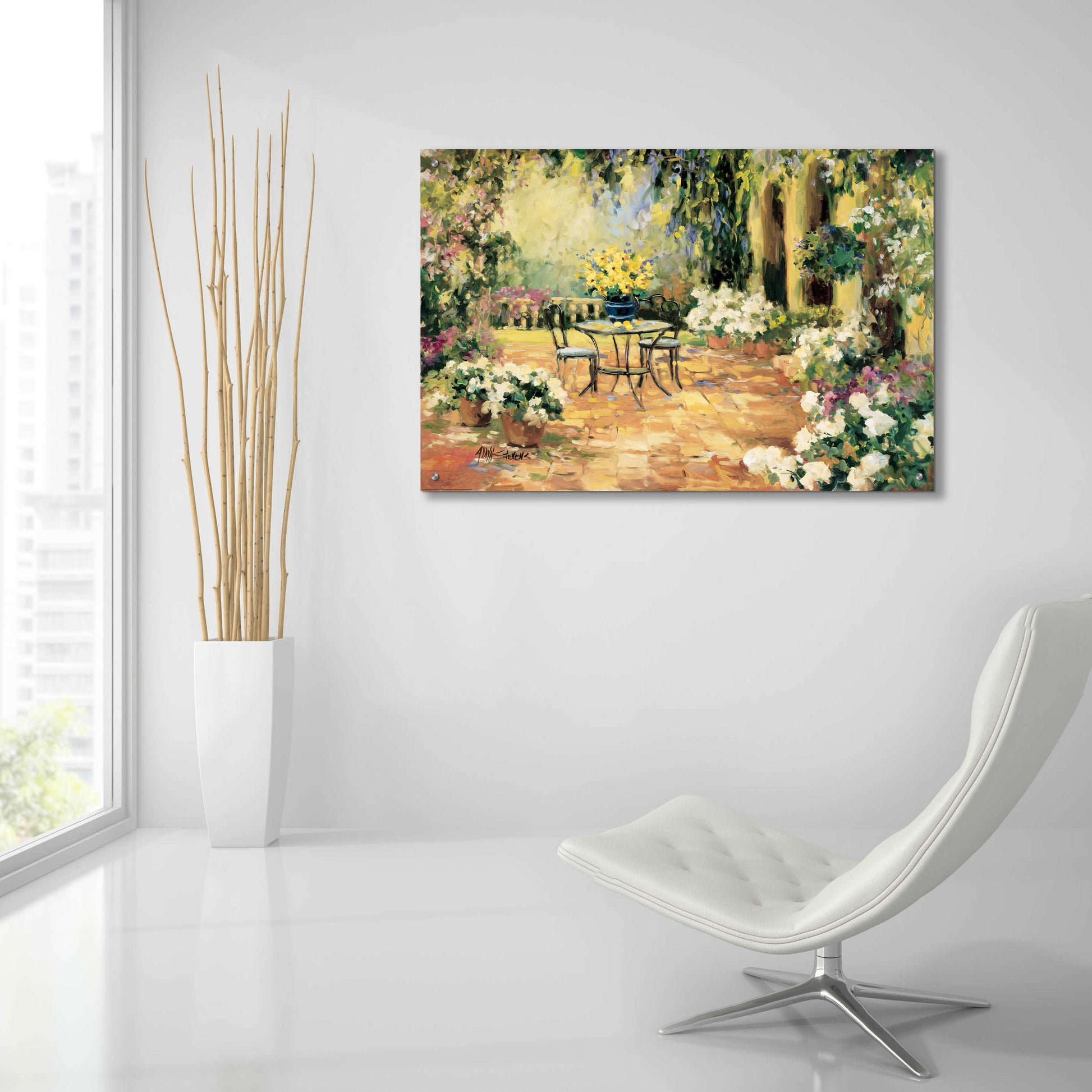 Epic Art 'Floral Courtyard' by Allayn Stevens, Acrylic Glass Wall Art,36x24