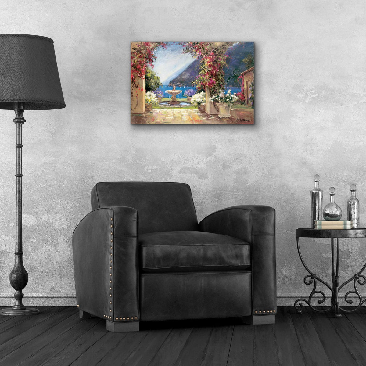 Seaside Fountain by Allayn Stevens - 24x16 acrylic wall art in a room