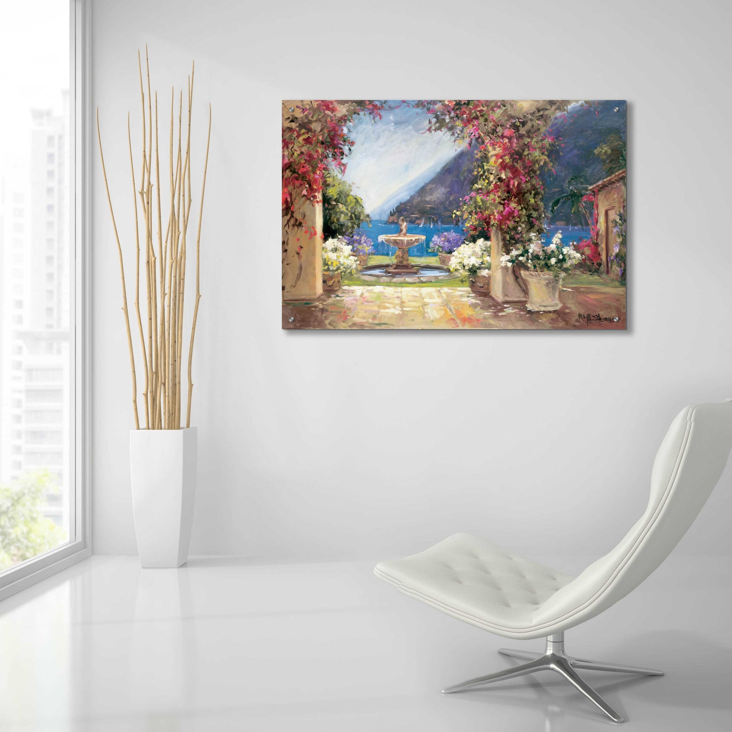 Epic Art 'Seaside Fountain' by Allayn Stevens, Acrylic Glass Wall Art,36x24