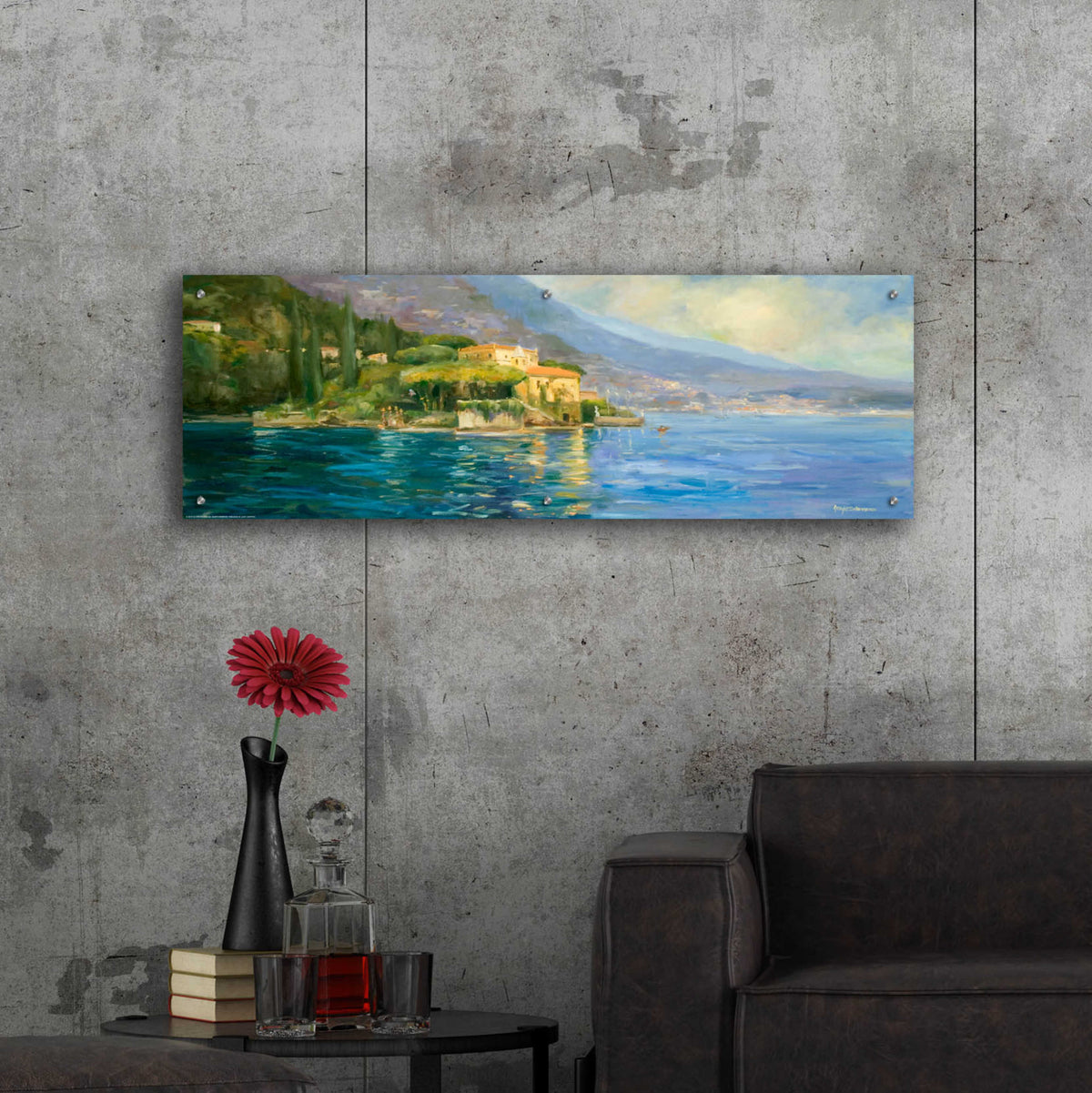 Epic Art 'Lake Como' by Allayn Stevens, Acrylic Glass Wall Art,48x16