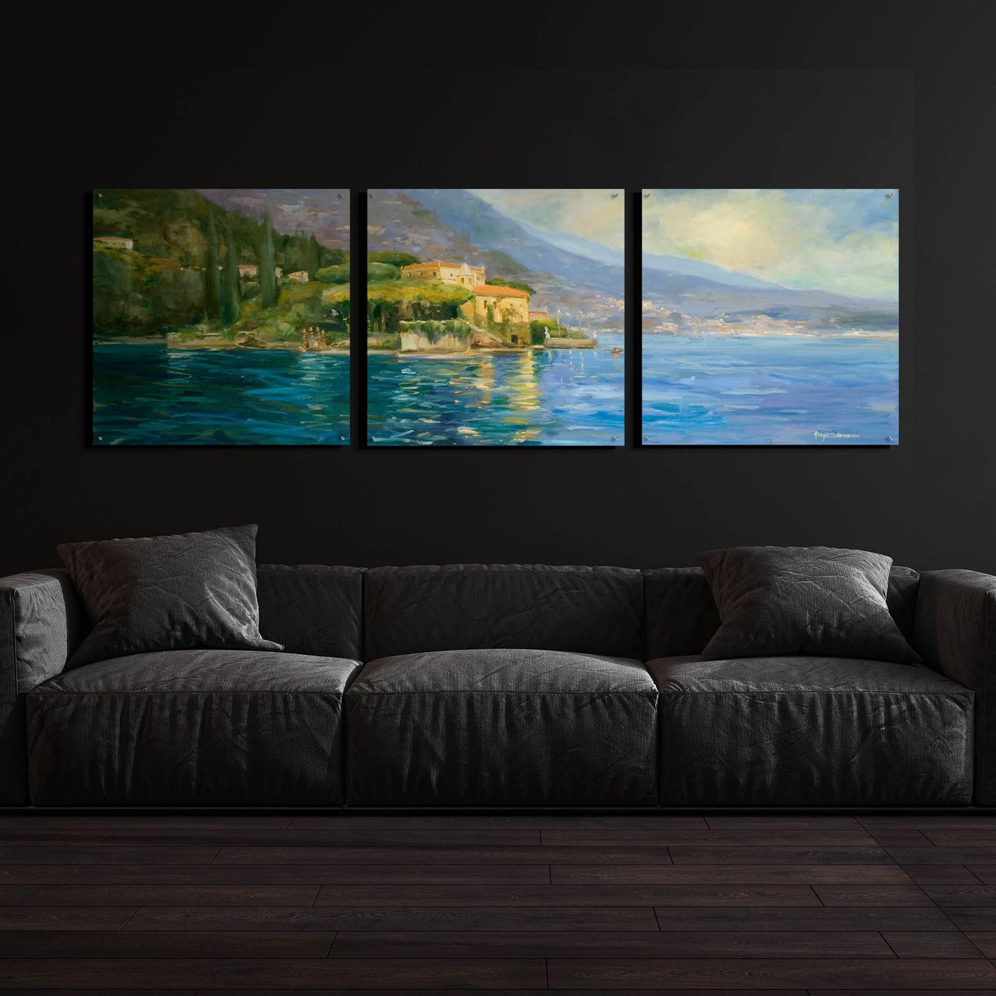 Epic Art 'Lake Como' by Allayn Stevens, Acrylic Glass Wall Art, 3 Piece Set,108x36