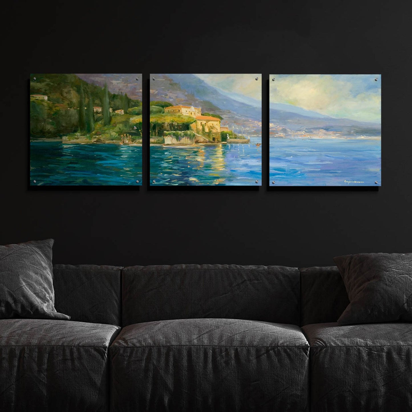 Epic Art 'Lake Como' by Allayn Stevens, Acrylic Glass Wall Art, 3 Piece Set,72x24