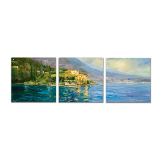 Epic Art 'Lake Como' by Allayn Stevens, Acrylic Glass Wall Art, 3 Piece Set