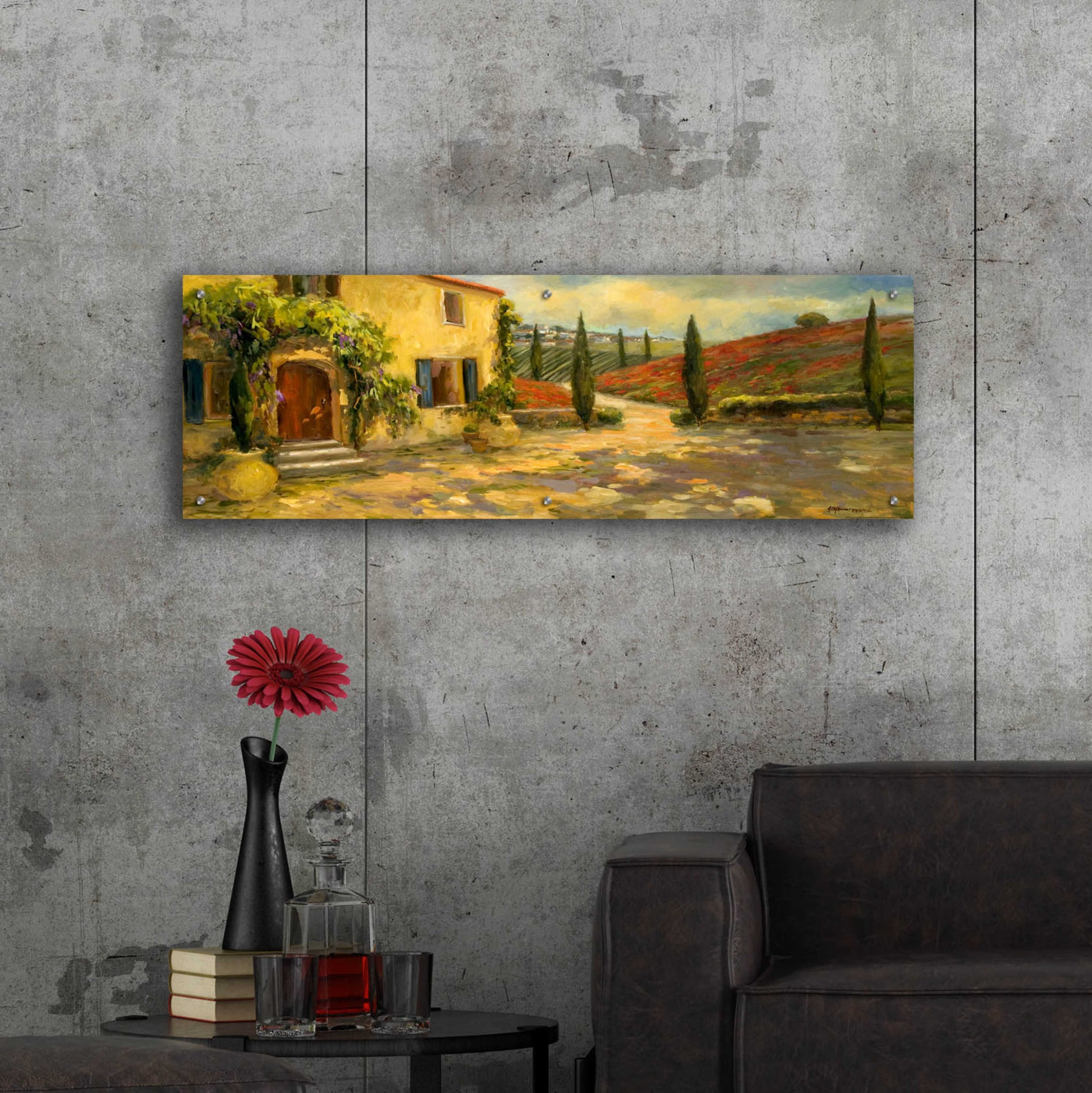 Epic Art 'Tuscan Fields' by Allayn Stevens, Acrylic Glass Wall Art,48x16