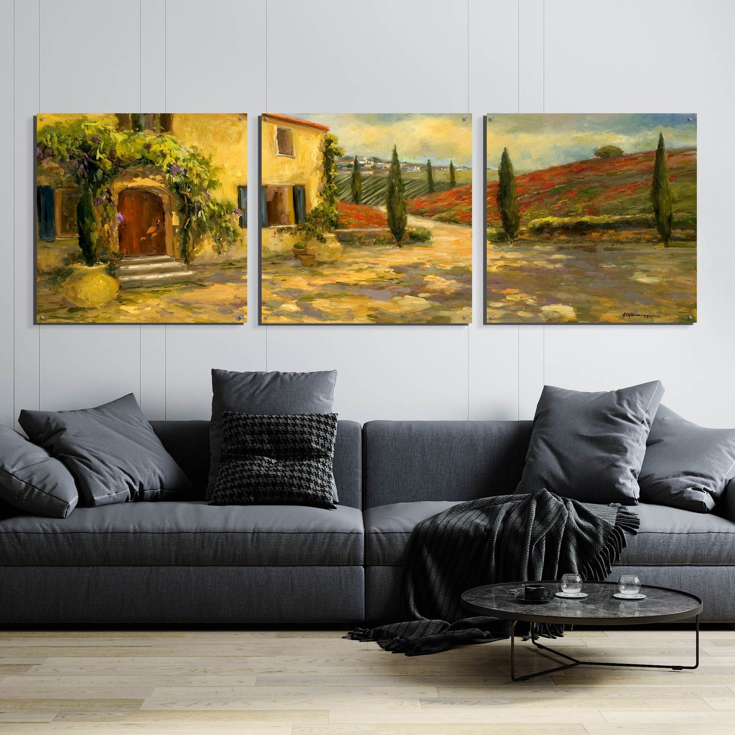 Epic Art 'Tuscan Fields' by Allayn Stevens, Acrylic Glass Wall Art, 3 Piece Set,108x36