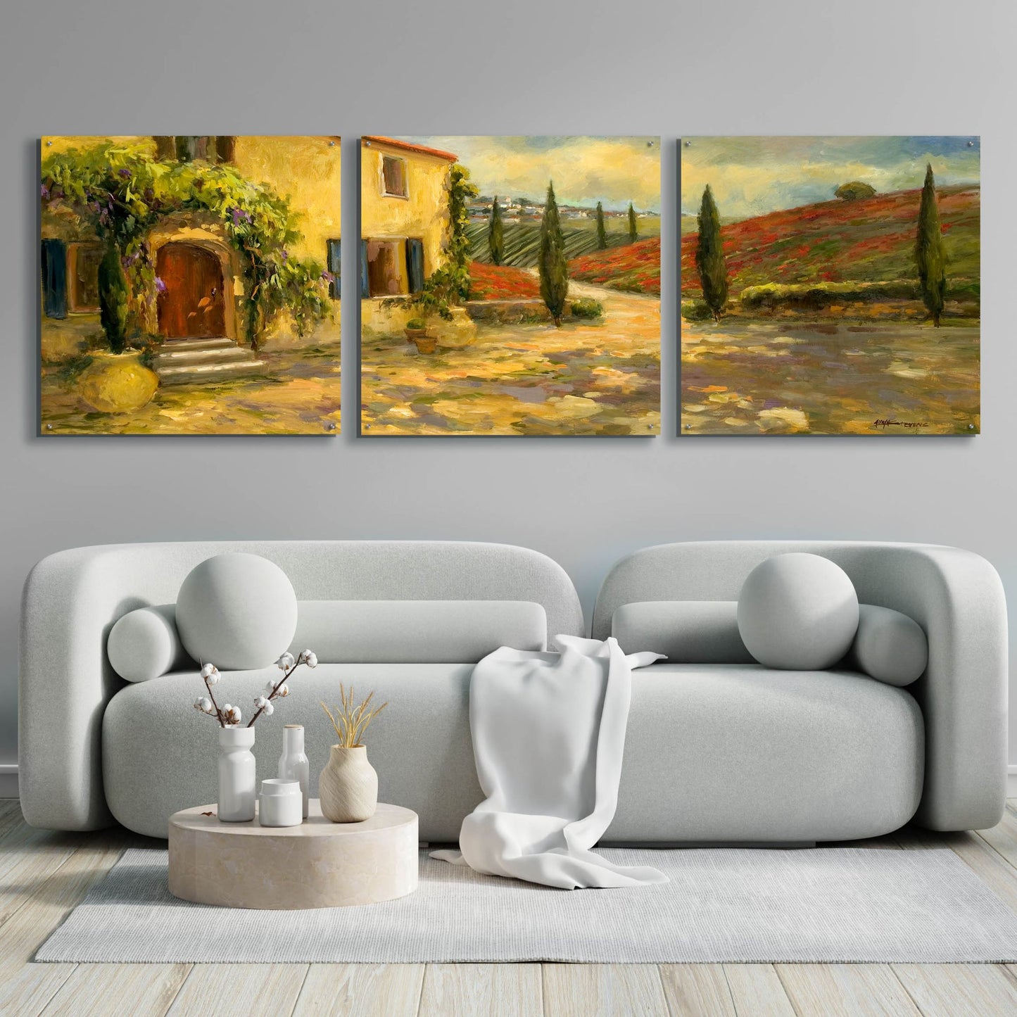 Epic Art 'Tuscan Fields' by Allayn Stevens, Acrylic Glass Wall Art, 3 Piece Set,108x36