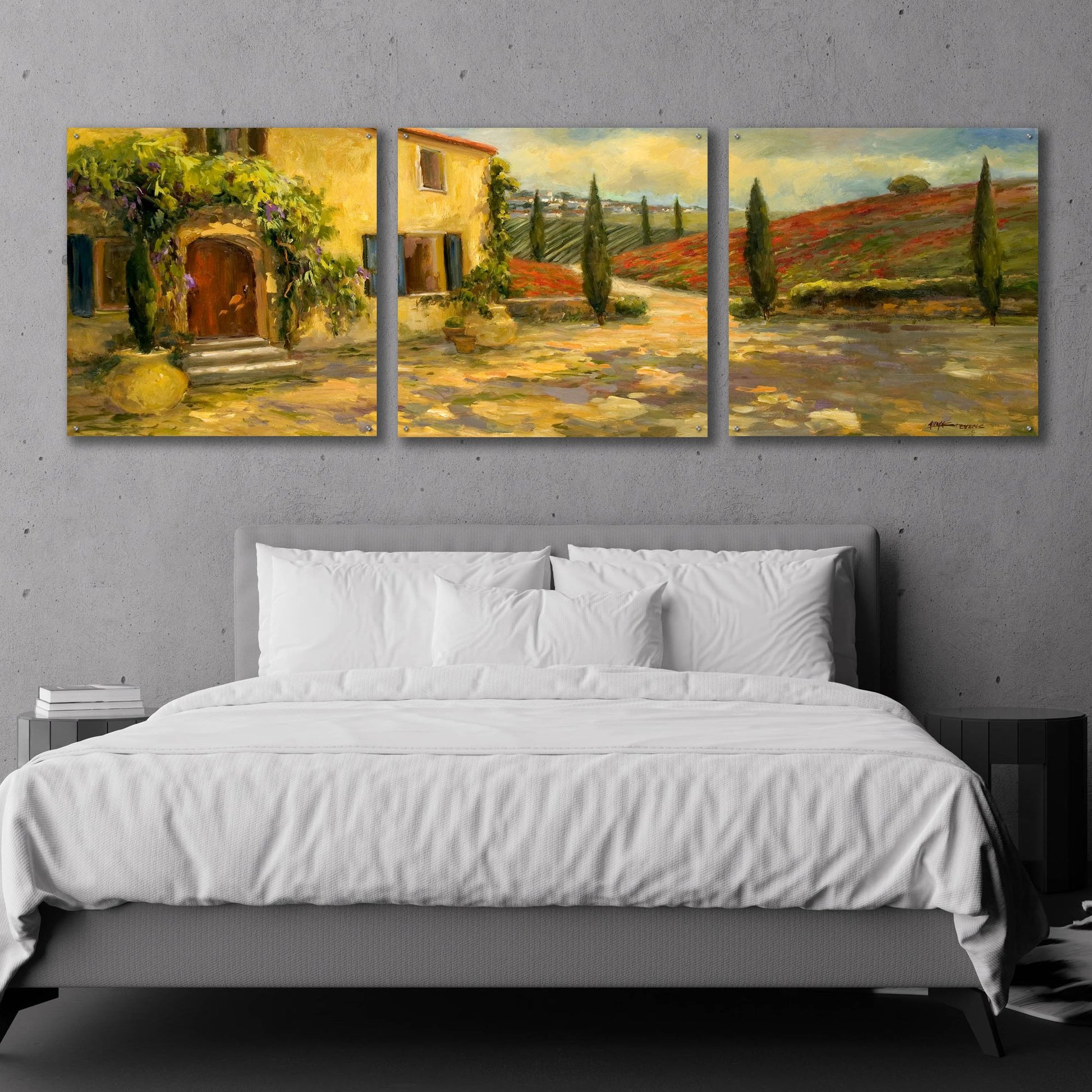 Epic Art 'Tuscan Fields' by Allayn Stevens, Acrylic Glass Wall Art, 3 Piece Set,108x36