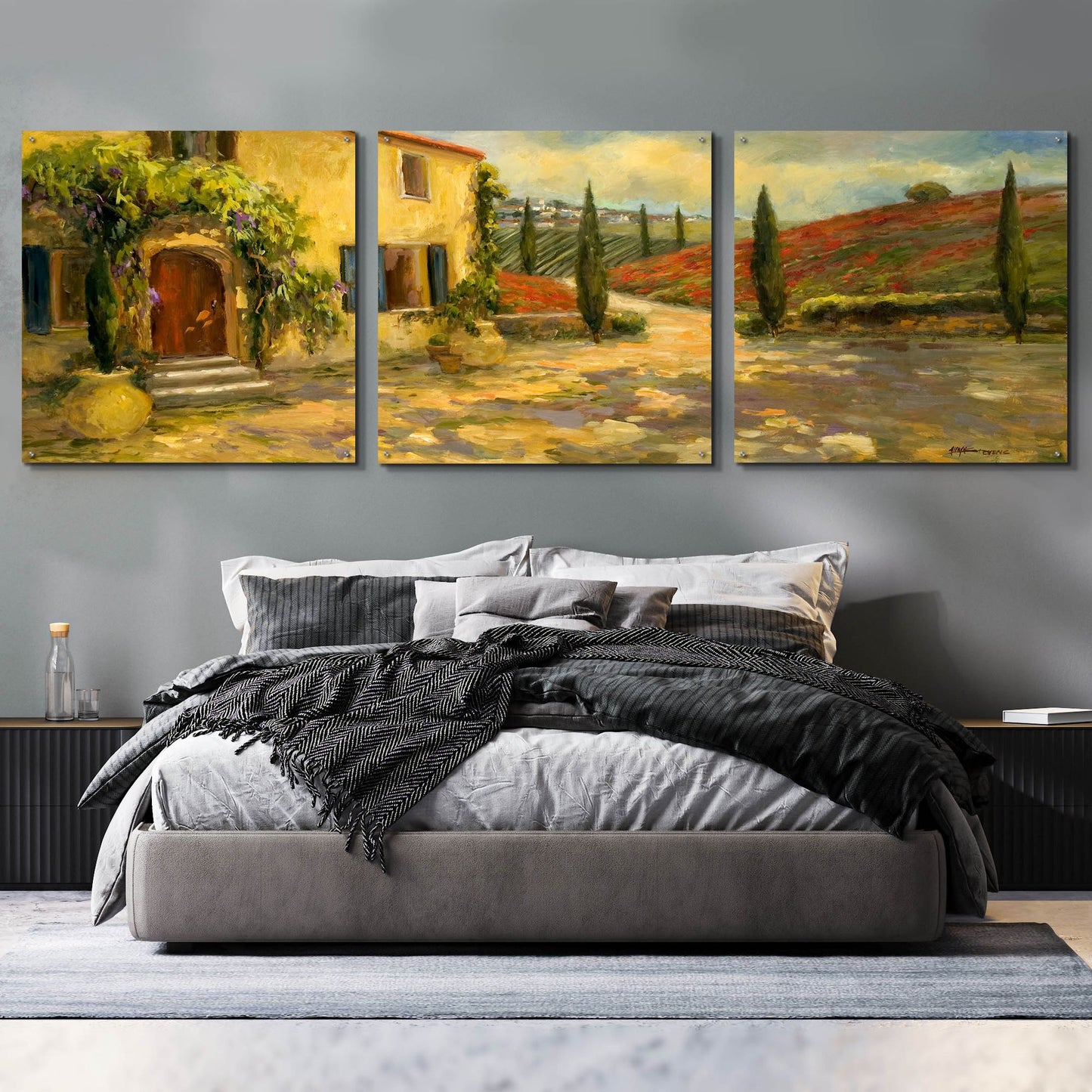 Epic Art 'Tuscan Fields' by Allayn Stevens, Acrylic Glass Wall Art, 3 Piece Set,108x36