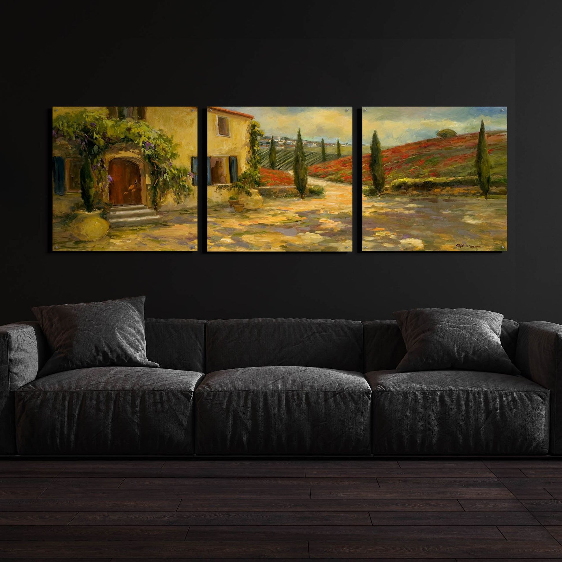 Epic Art 'Tuscan Fields' by Allayn Stevens, Acrylic Glass Wall Art, 3 Piece Set,108x36