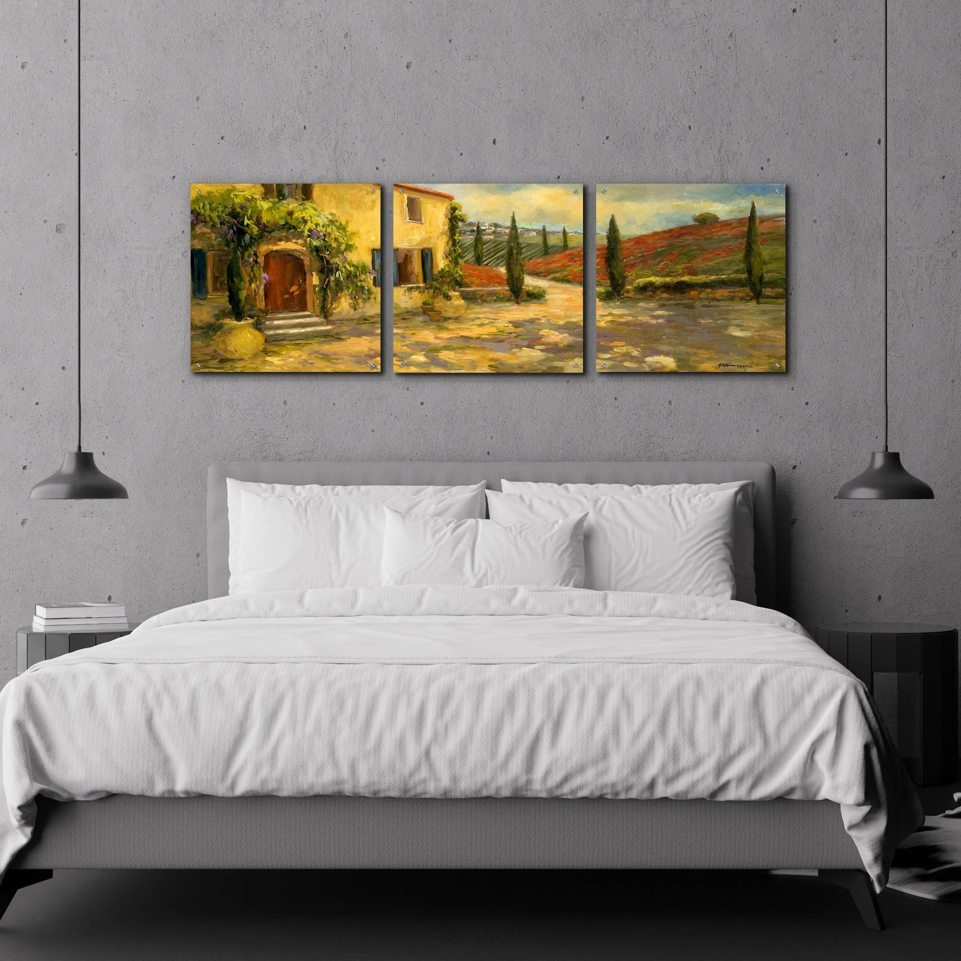 Epic Art 'Tuscan Fields' by Allayn Stevens, Acrylic Glass Wall Art, 3 Piece Set,72x24